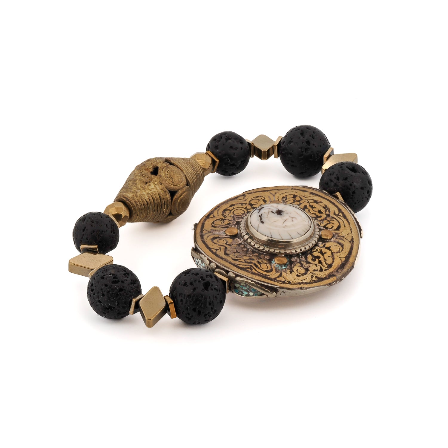 Vintage Style Chunky Tibetan Black Lava Stone Beaded Bracelet