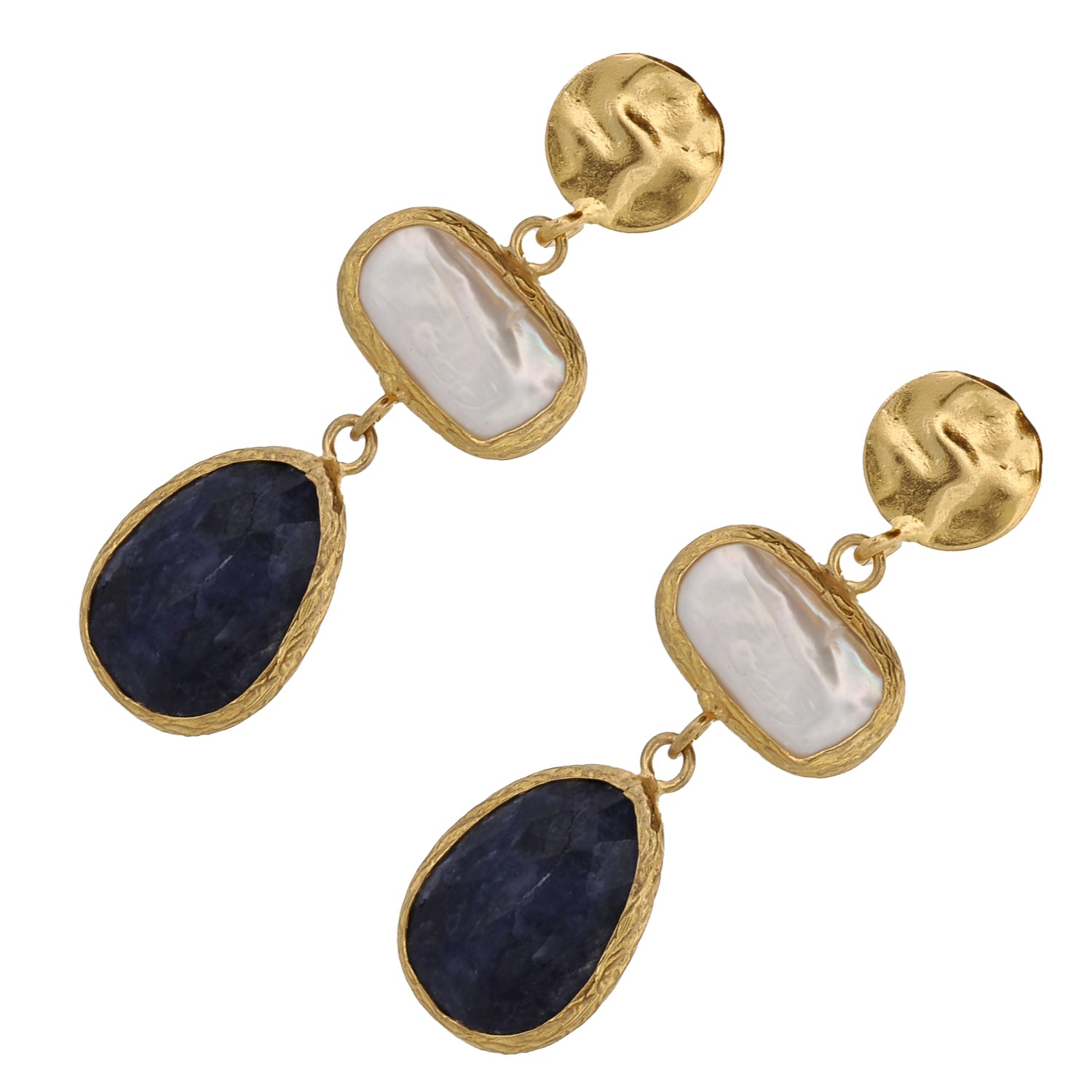 Vintage Style Pearl &amp; Sapphire Gemstone Gold Earrings