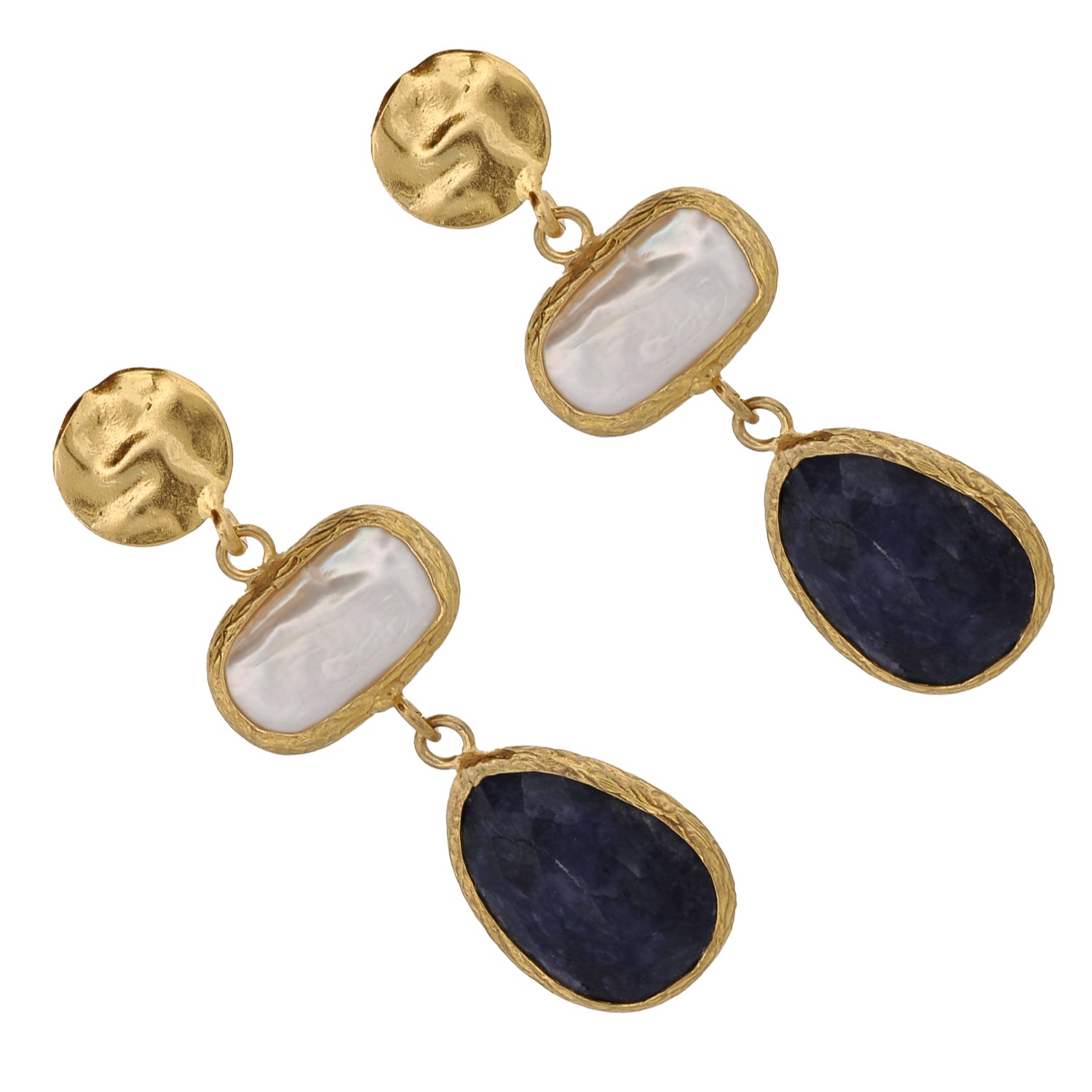 Vintage Style Pearl &amp; Sapphire Gemstone Gold Earrings