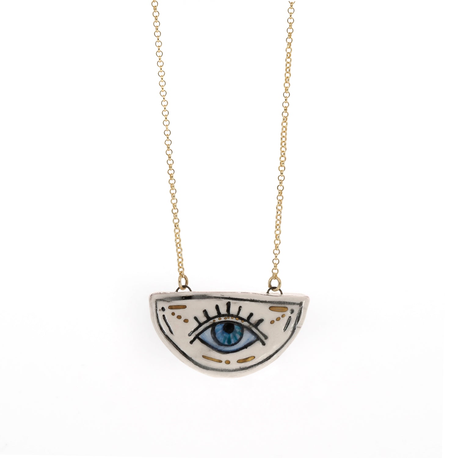 Unique Hand-Painted Ceramic Pendant Necklace with Norse Runes Symbol
