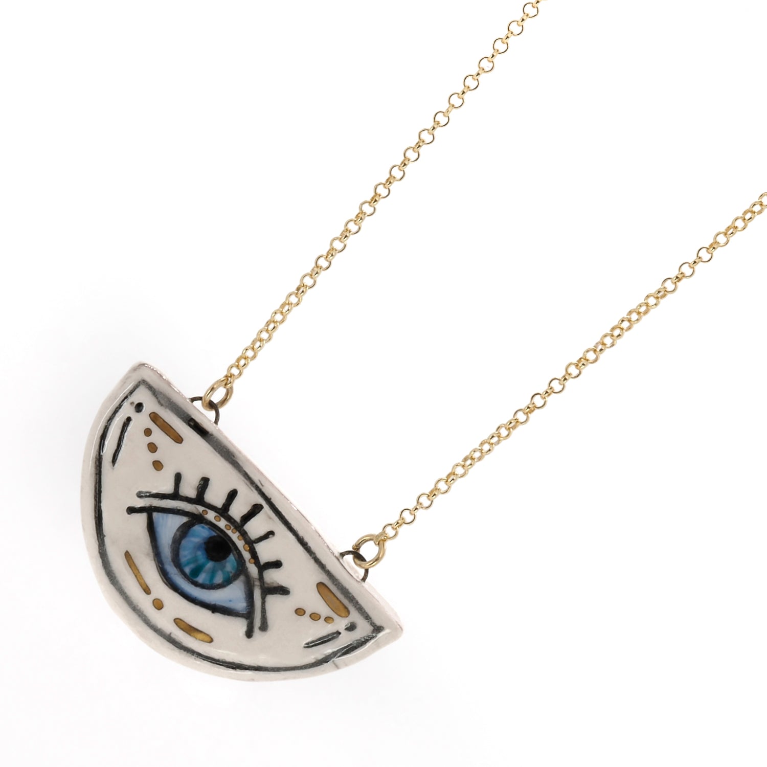 Artisan Handcrafted Necklace with Watchful Eye and Norse Runes Symbol