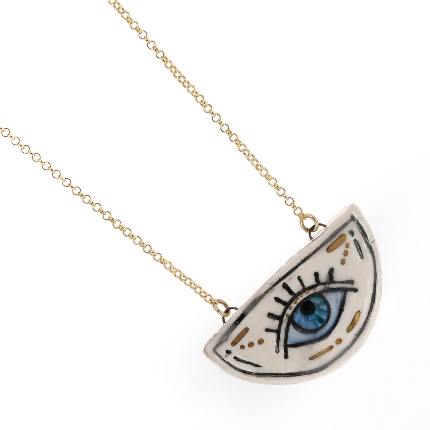 18K Gold Plated Chain Necklace with Hand-Painted Ceramic Pendant