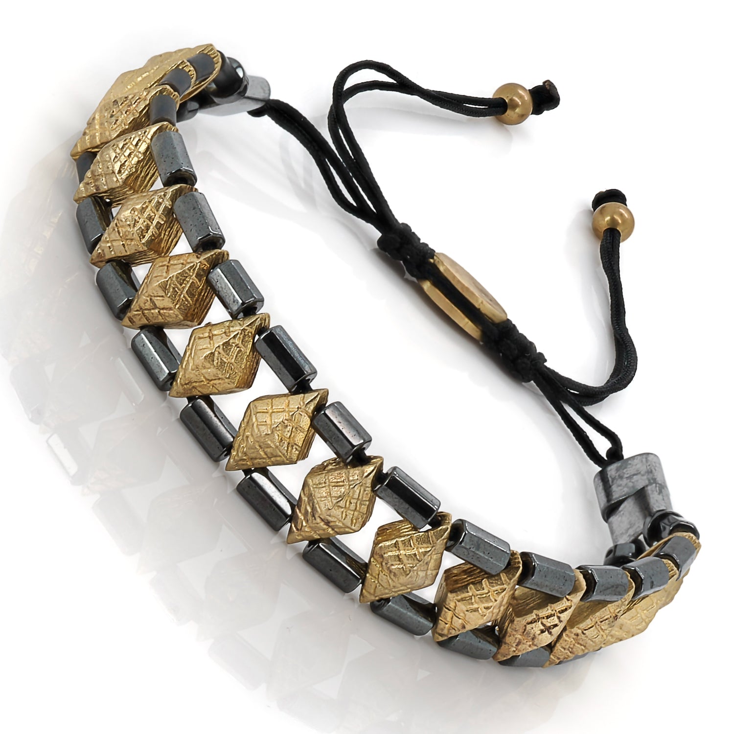 Woven Hematite Energy Bracelet - Grounding Hematite Beads with Radiant 18K Gold Plated Triangles