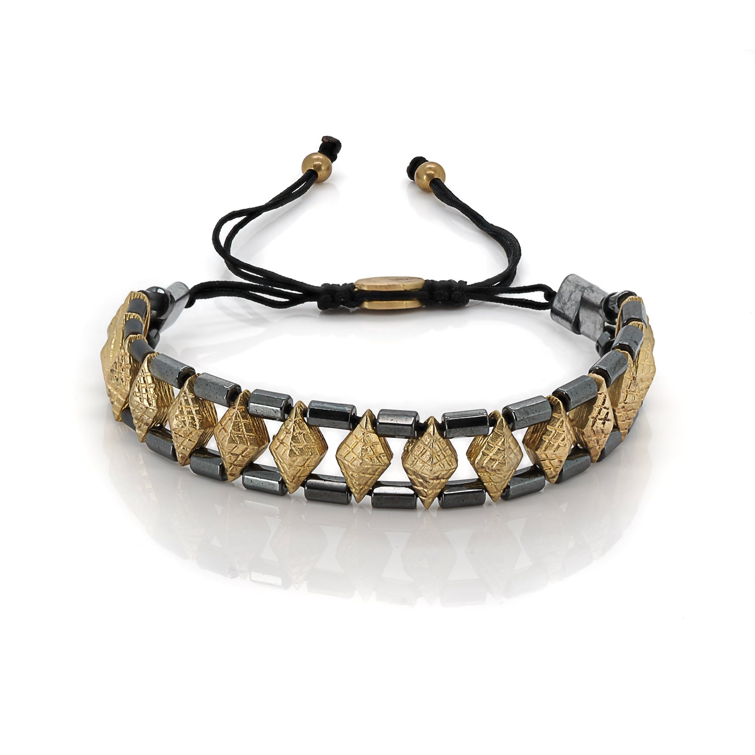 Elegant Black and Gold Hematite Bracelet - Handmade with Hematite Stones and 18K Gold Plated Brass