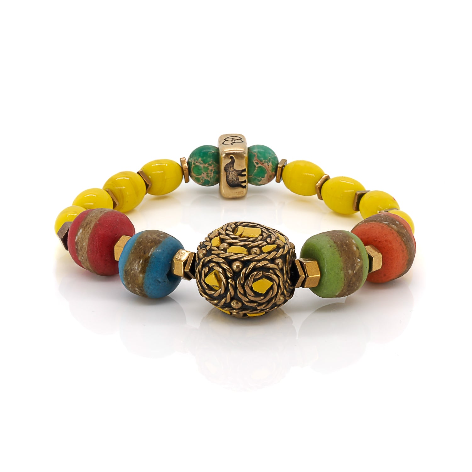 Yellow African & Nepal Beaded Chunky Bracelet - A vibrant journey through different energies.