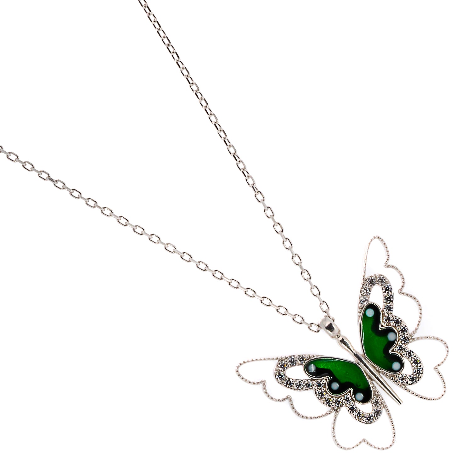 The elegant Abundance Green Butterfly Necklace, a beautiful accessory that inspires transformation.