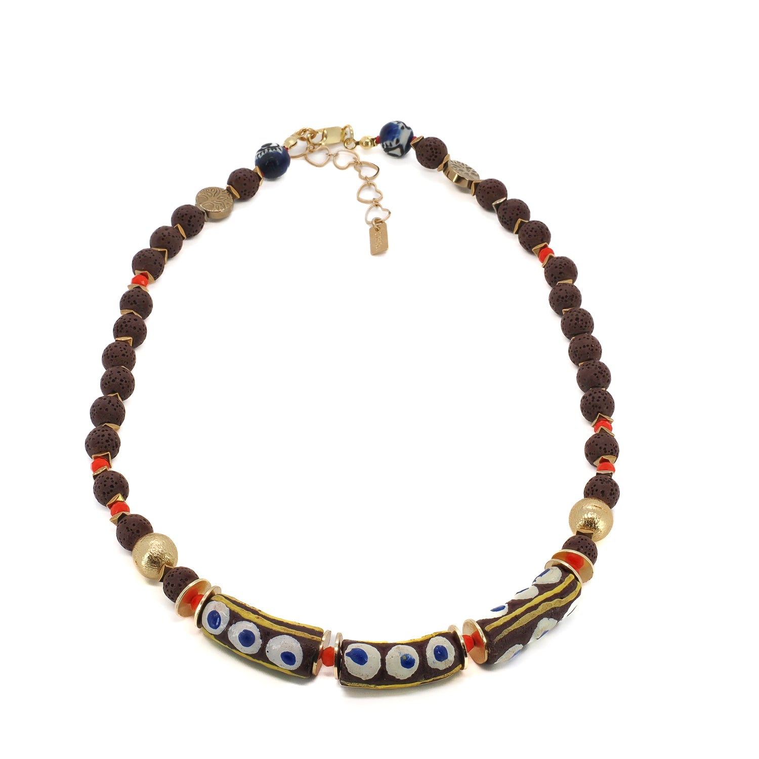 African Bead &amp; Evil Eye Lava Rock Statement Choker Necklace