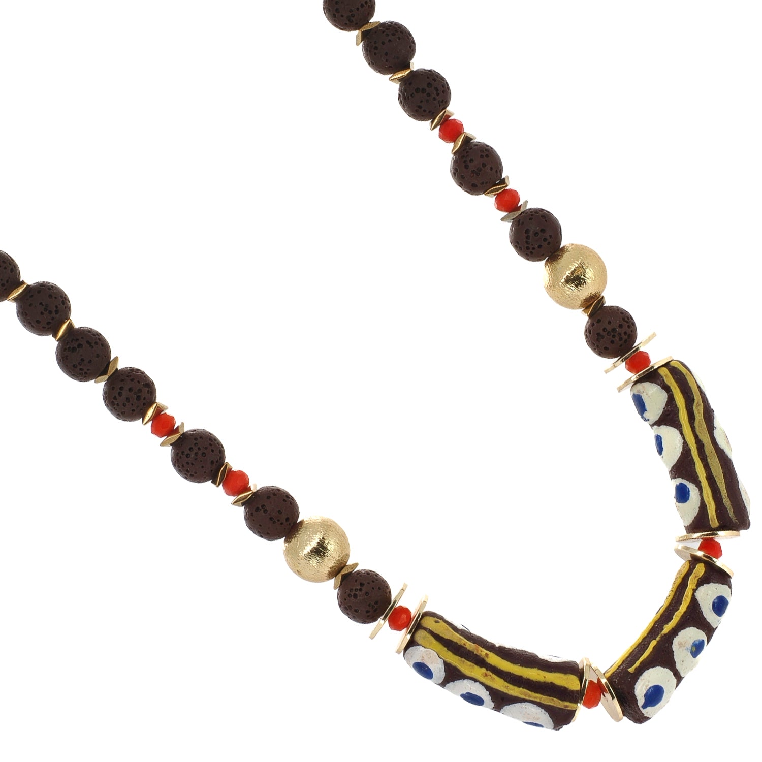 African Bead &amp; Evil Eye Lava Rock Statement Choker Necklace