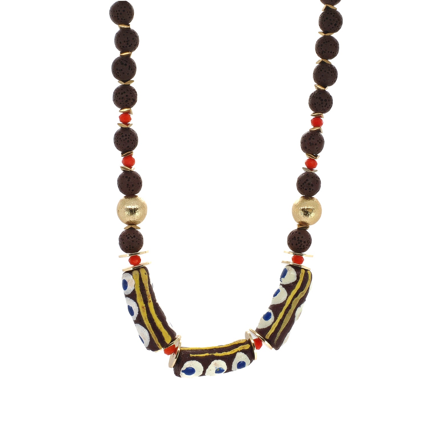African Bead &amp; Evil Eye Lava Rock Statement Choker Necklace