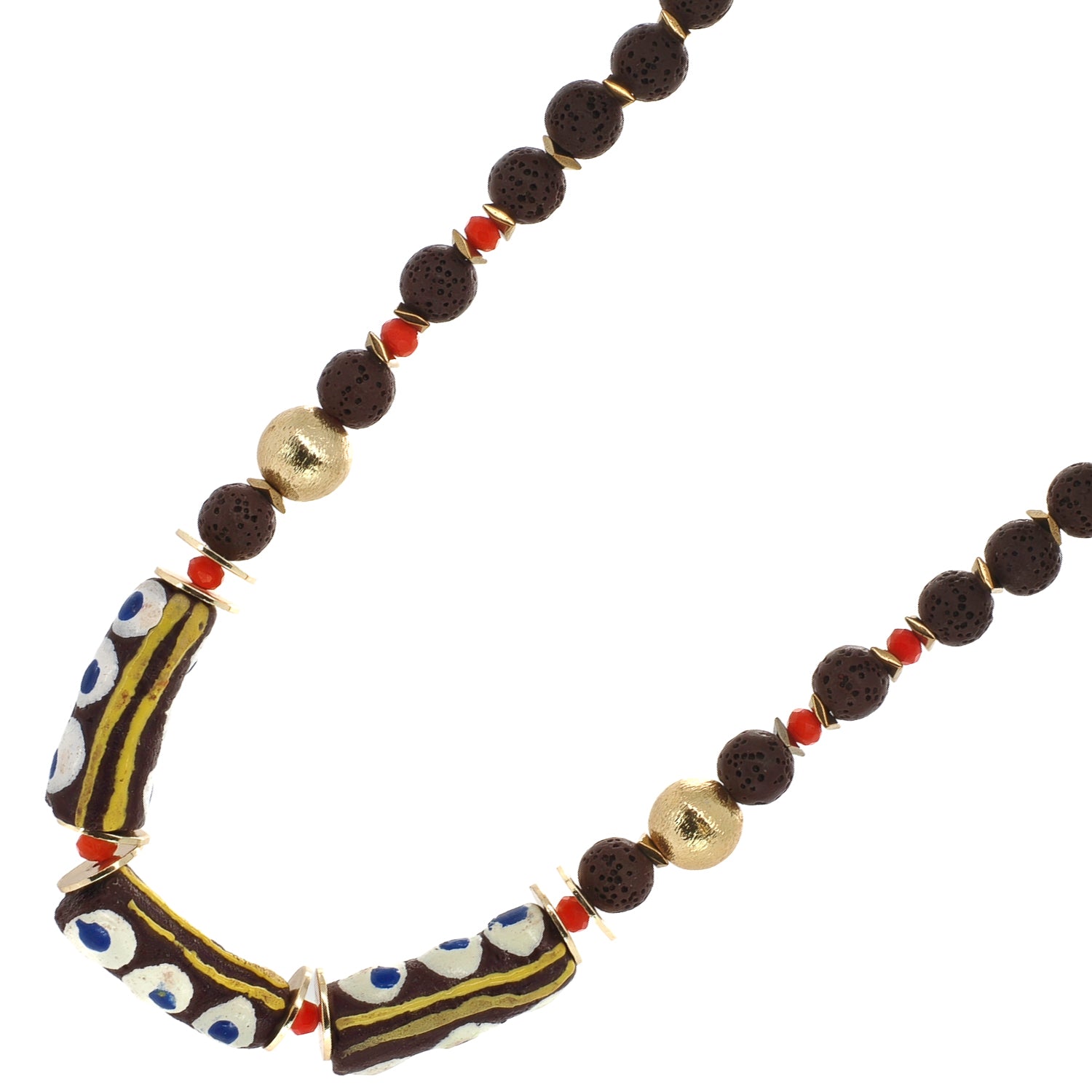 African Bead &amp; Evil Eye Lava Rock Statement Choker Necklace