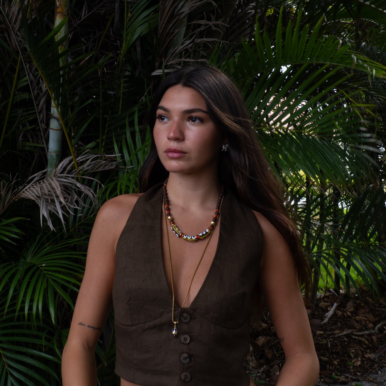 African Bead &amp; Evil Eye Lava Rock Statement Choker Necklace