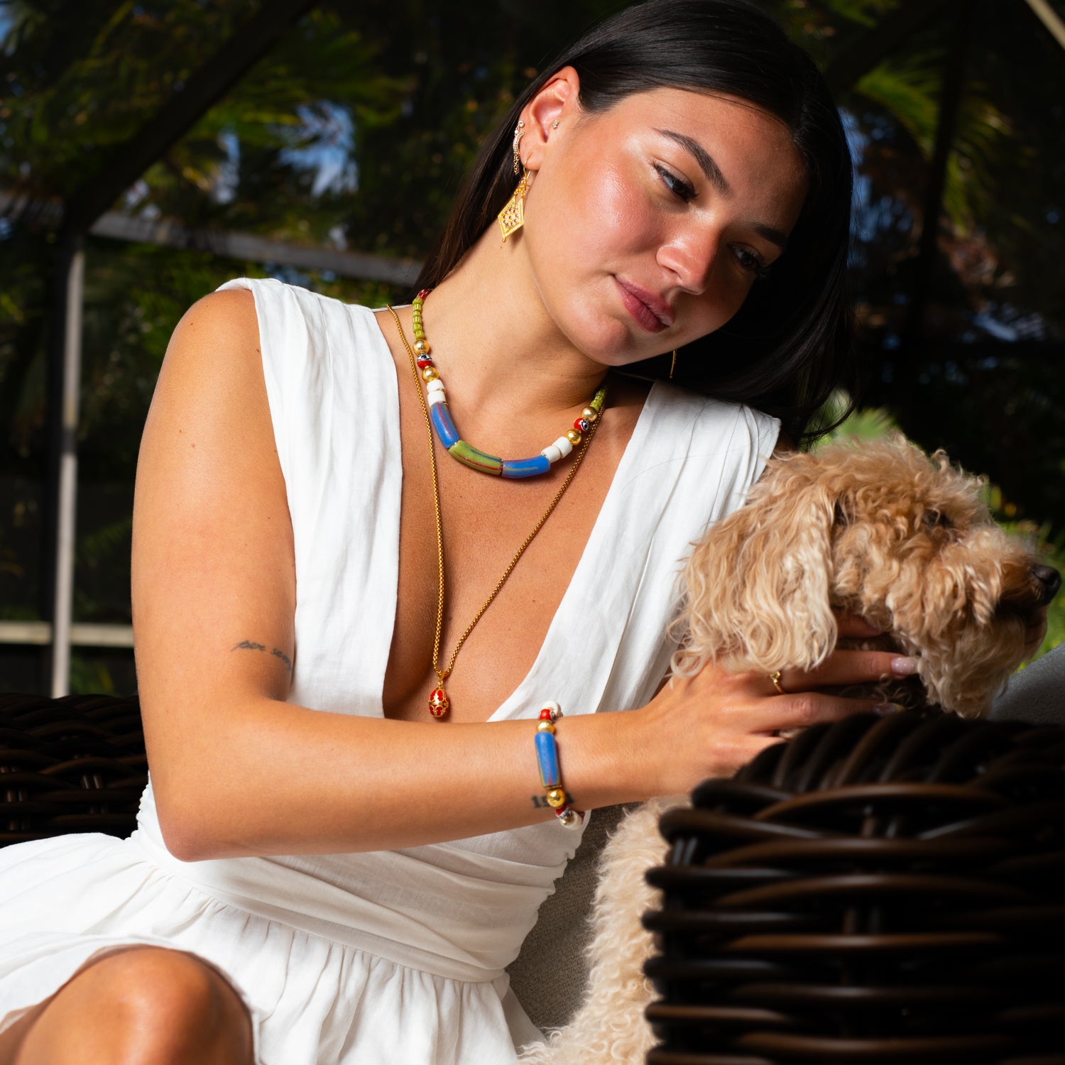 African Bead &amp; Evil Eye Statement Choker Necklace