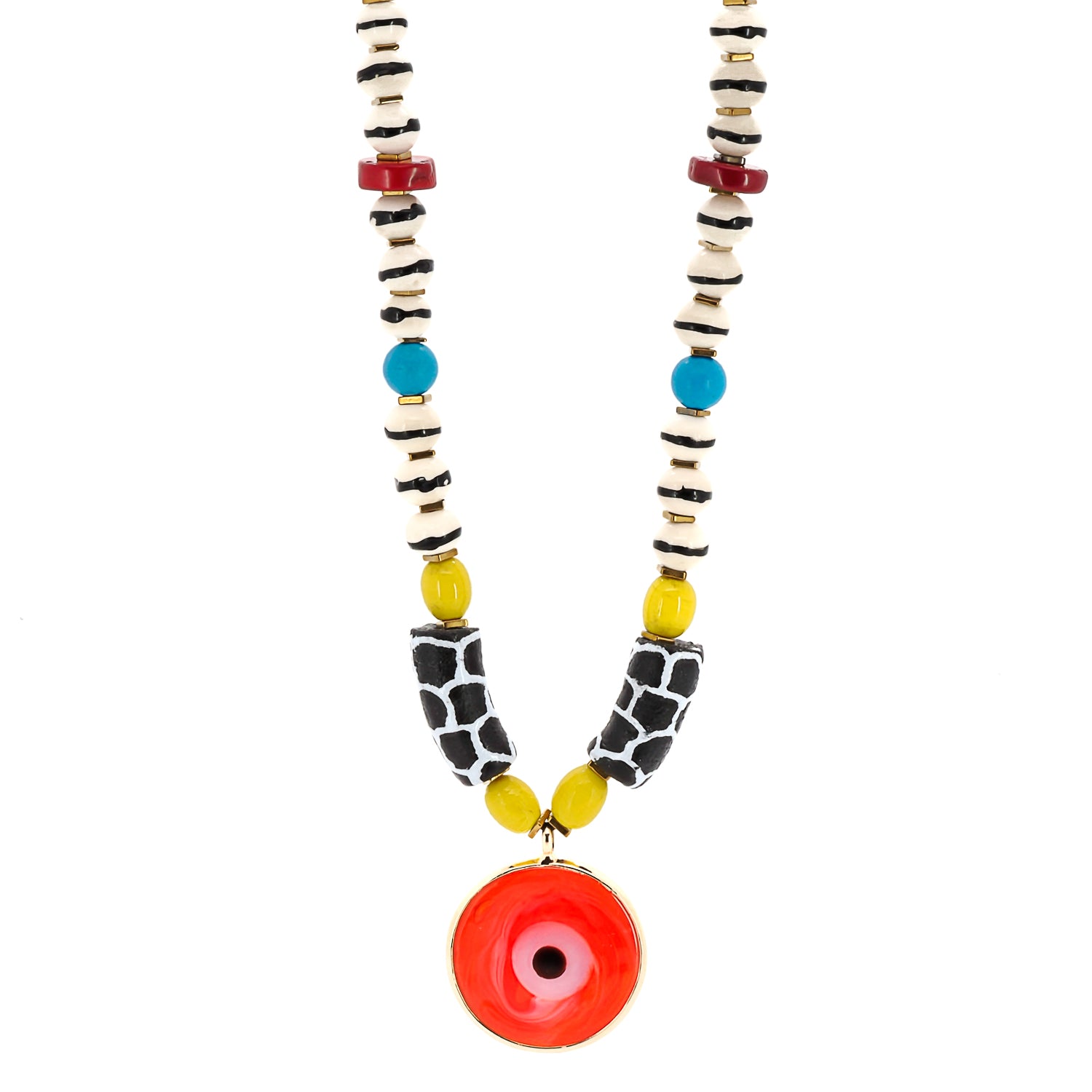 Close-up of the African Yellow Happiness Necklace showcasing the Nepal yellow beads and turquoise stones.