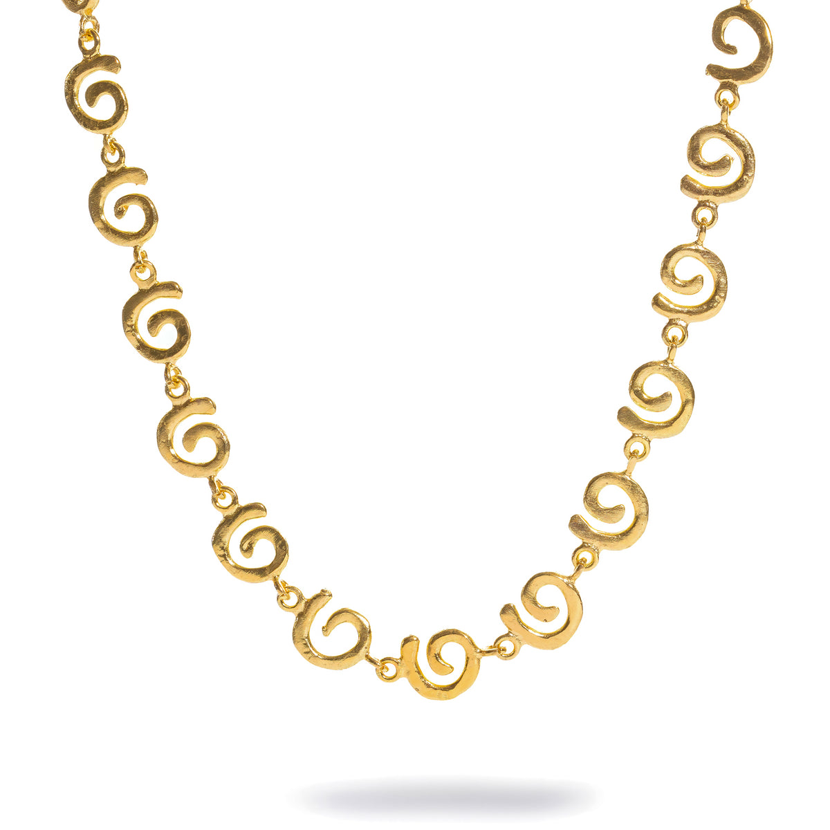 Close view of the Ancient Rhythm Spiral Gold Link Chain Necklace showing each spiral link joined to the next