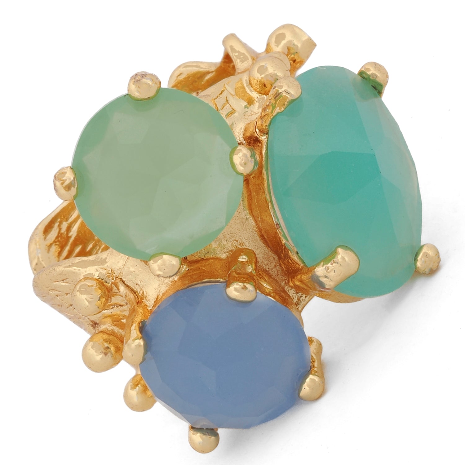 Aqua Chalcedony Gold Goddess Adjustable Ring