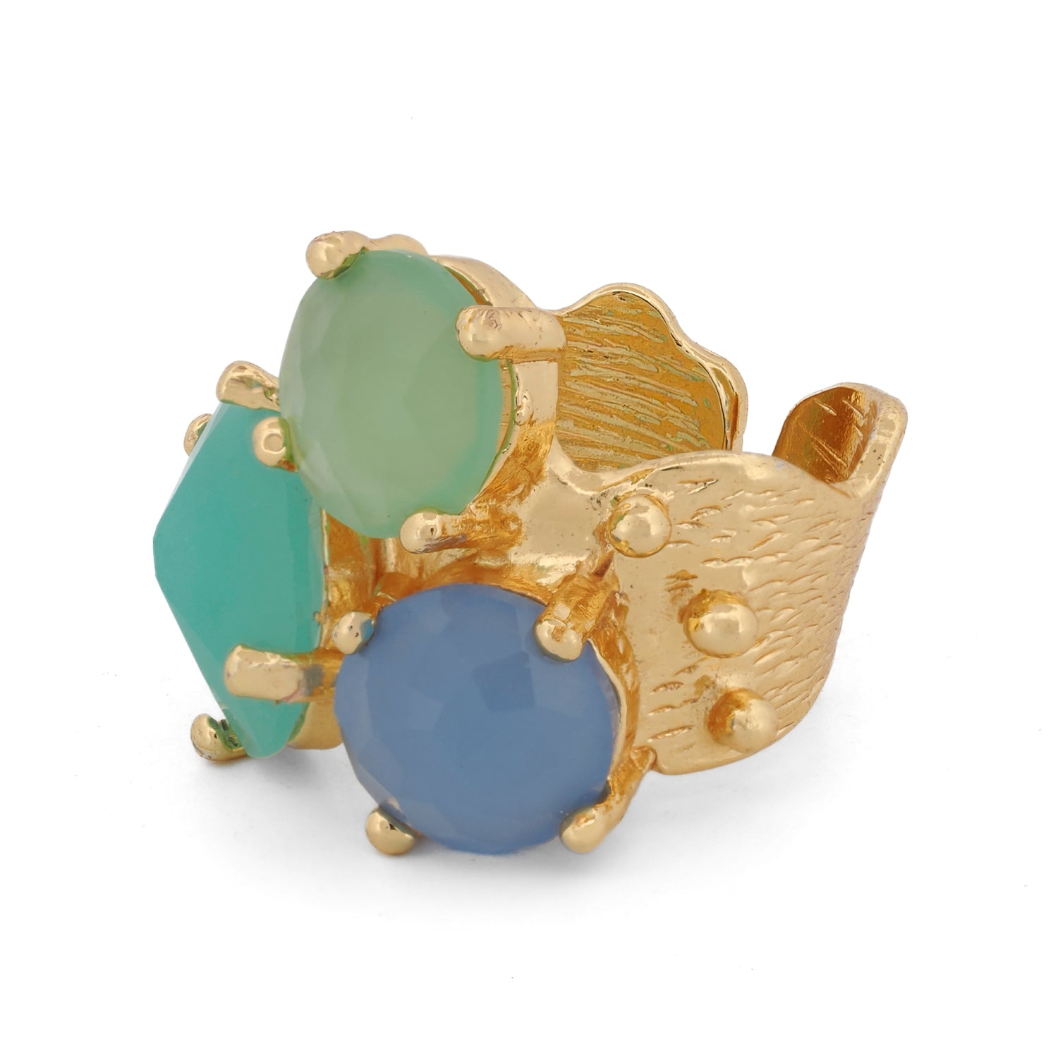 Aqua Chalcedony Gold Goddess Adjustable Ring