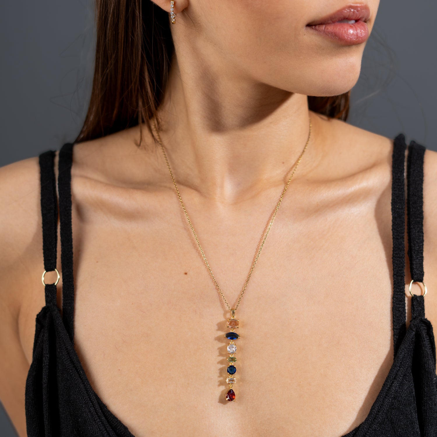 Aurora Dreams Multi Gem Drop Y Necklace