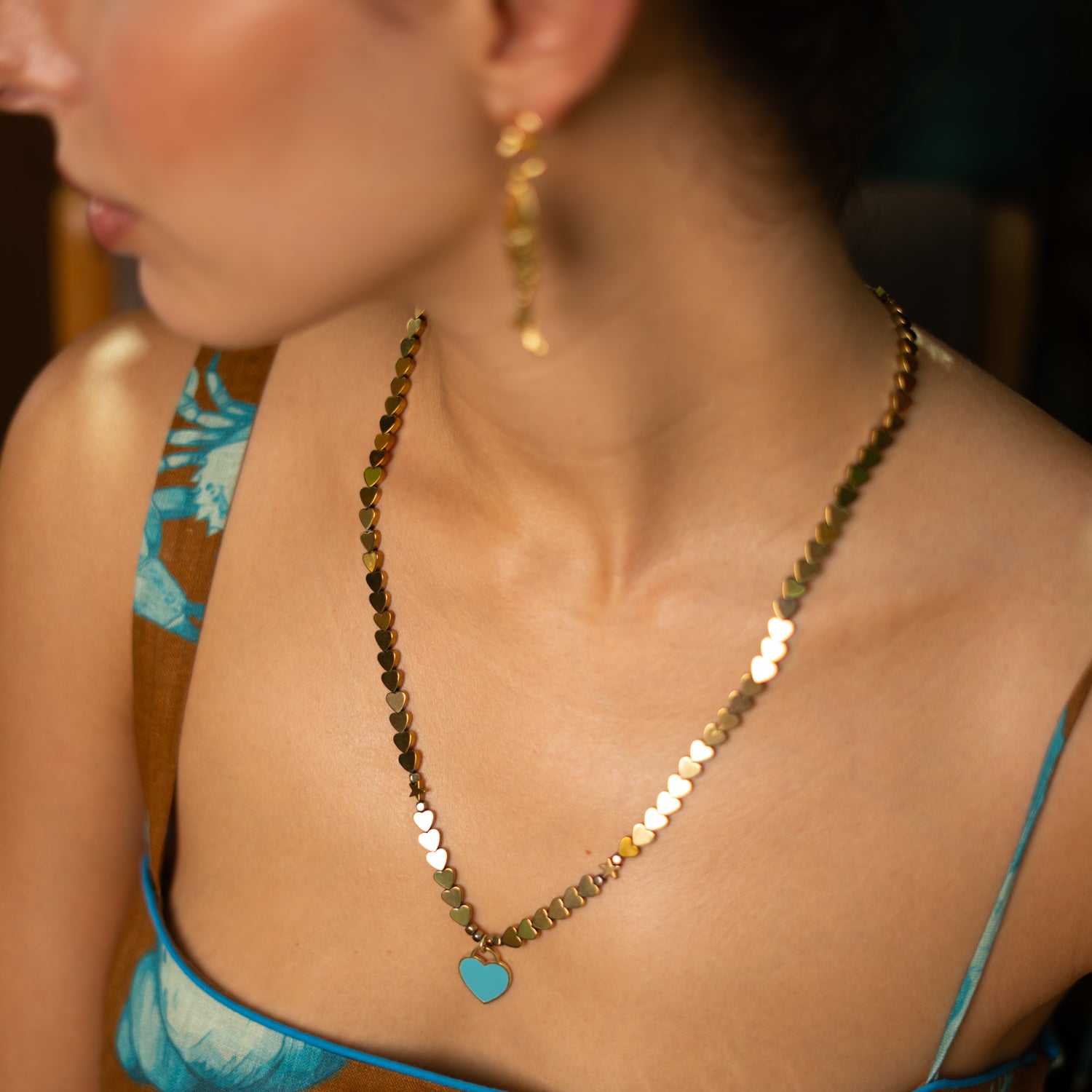 Azure Heartbeat Gold Necklace