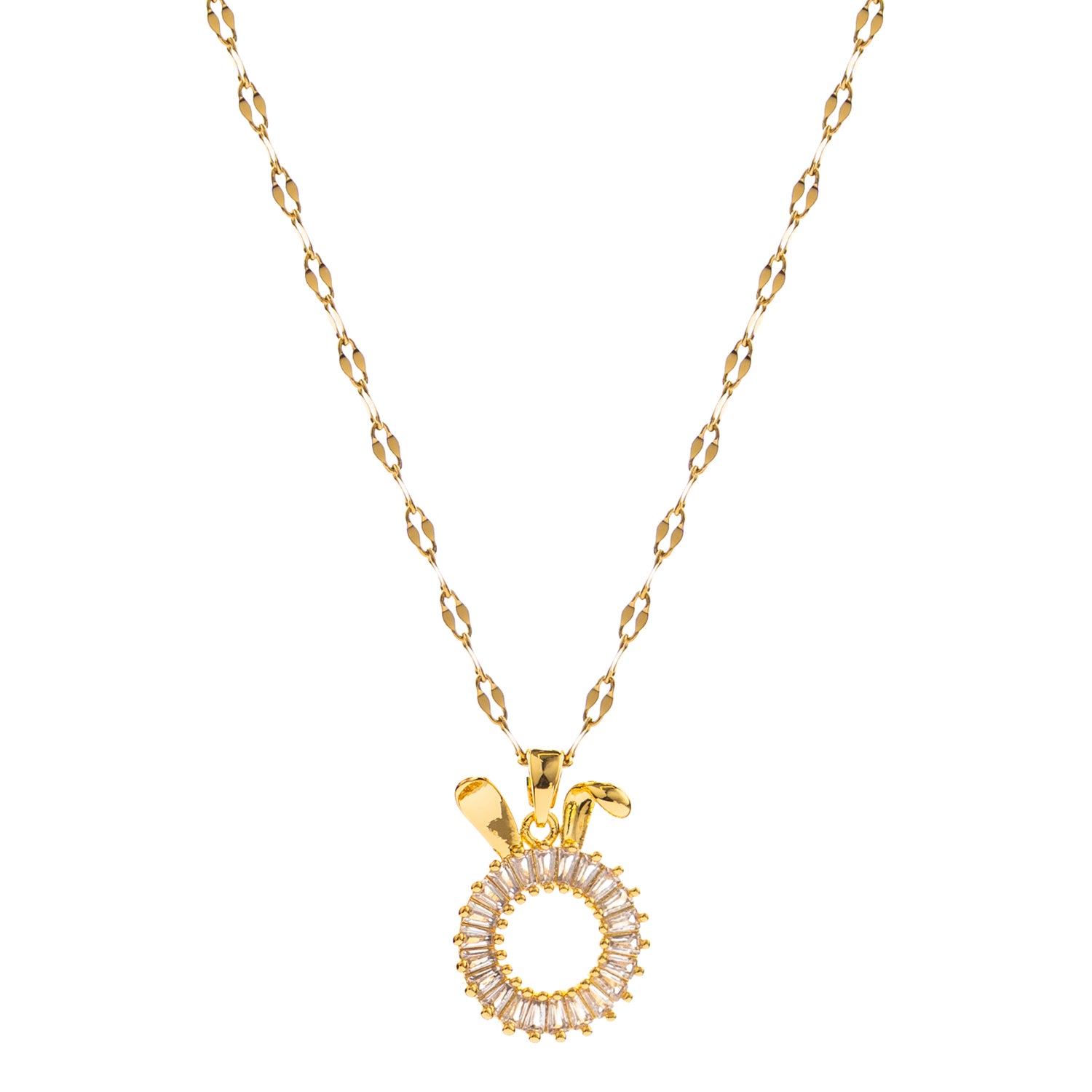 Charming bunny ear necklace with crystal baguette accents
