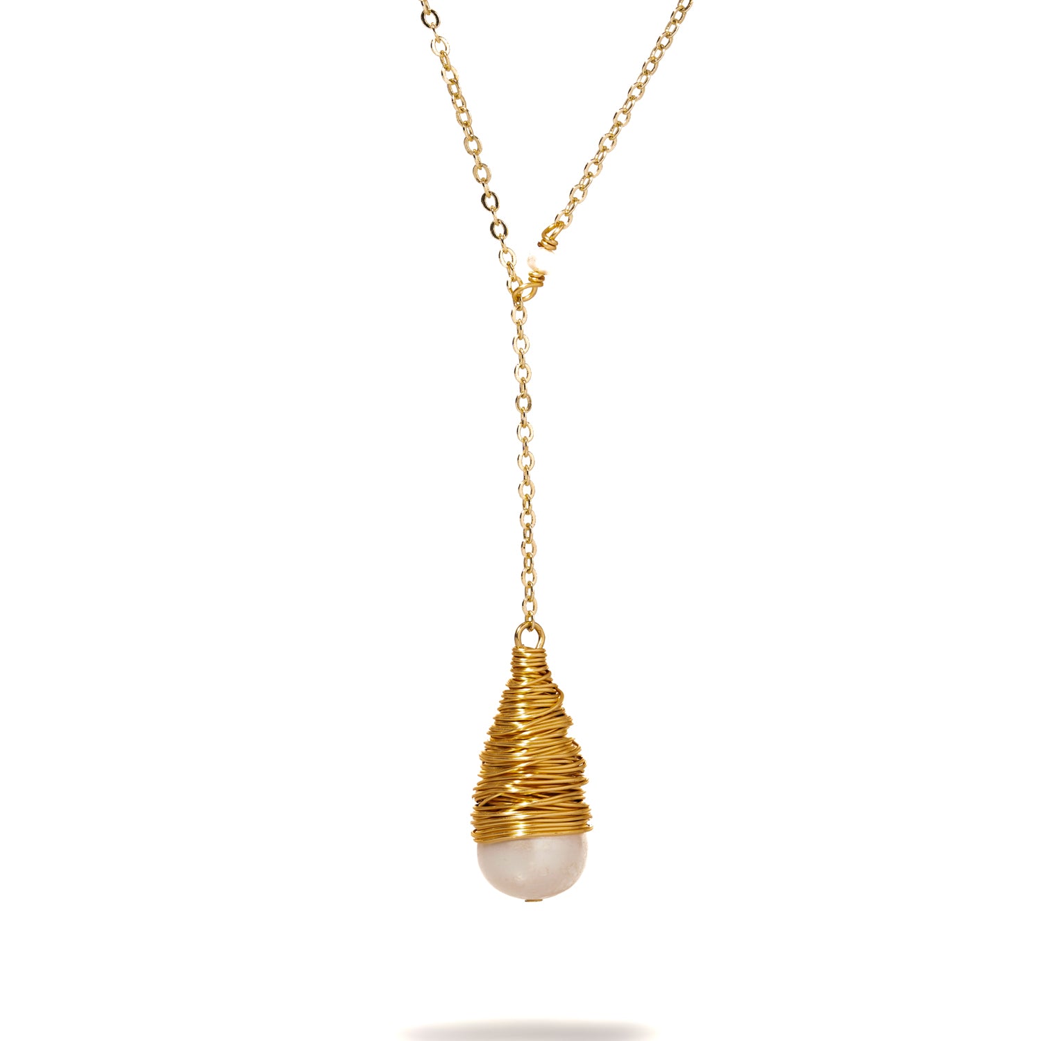 Baroque Pearl Drop &amp; Gold Pendant Chain Necklace