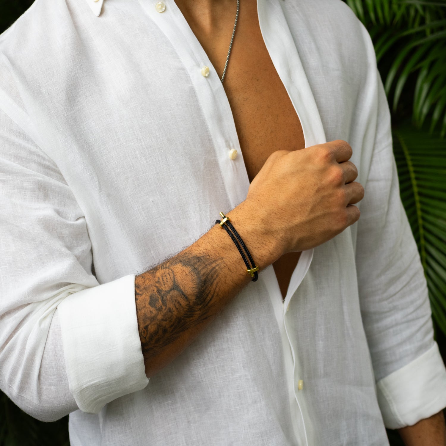 Black Elegance Adjustable Gold Rope Bracelet