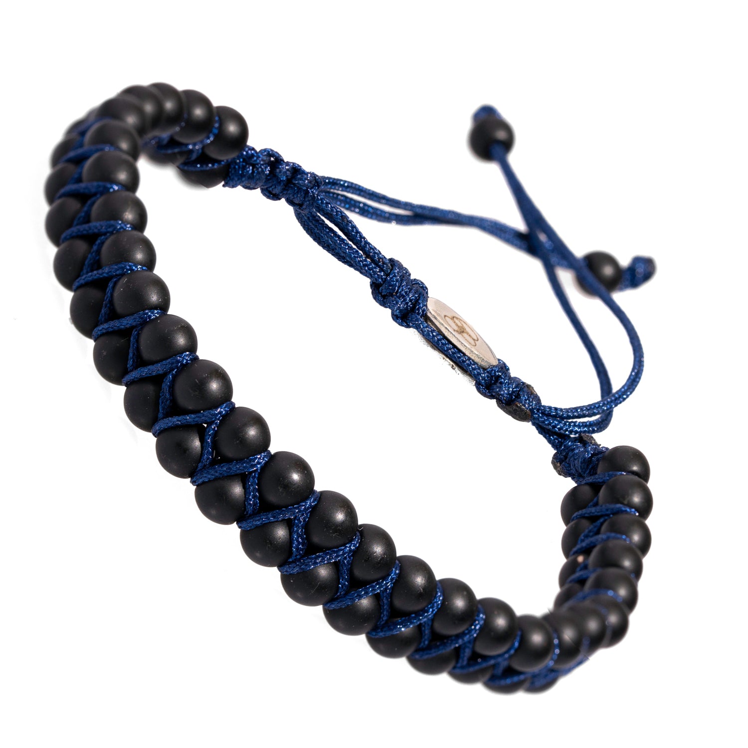 Black Onyx Stone Beaded Blue Rope Striking Bracelet