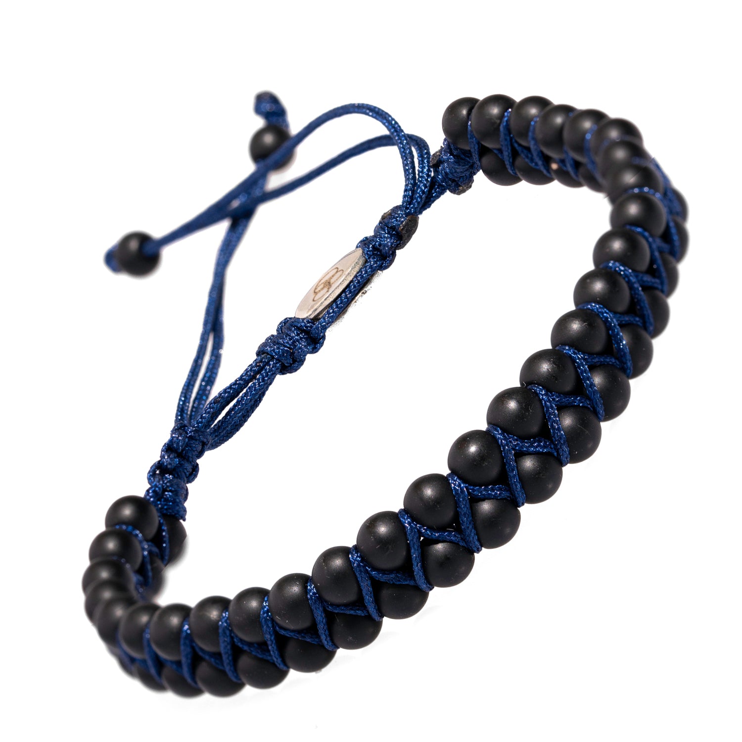 Black Onyx Stone Beaded Blue Rope Striking Bracelet