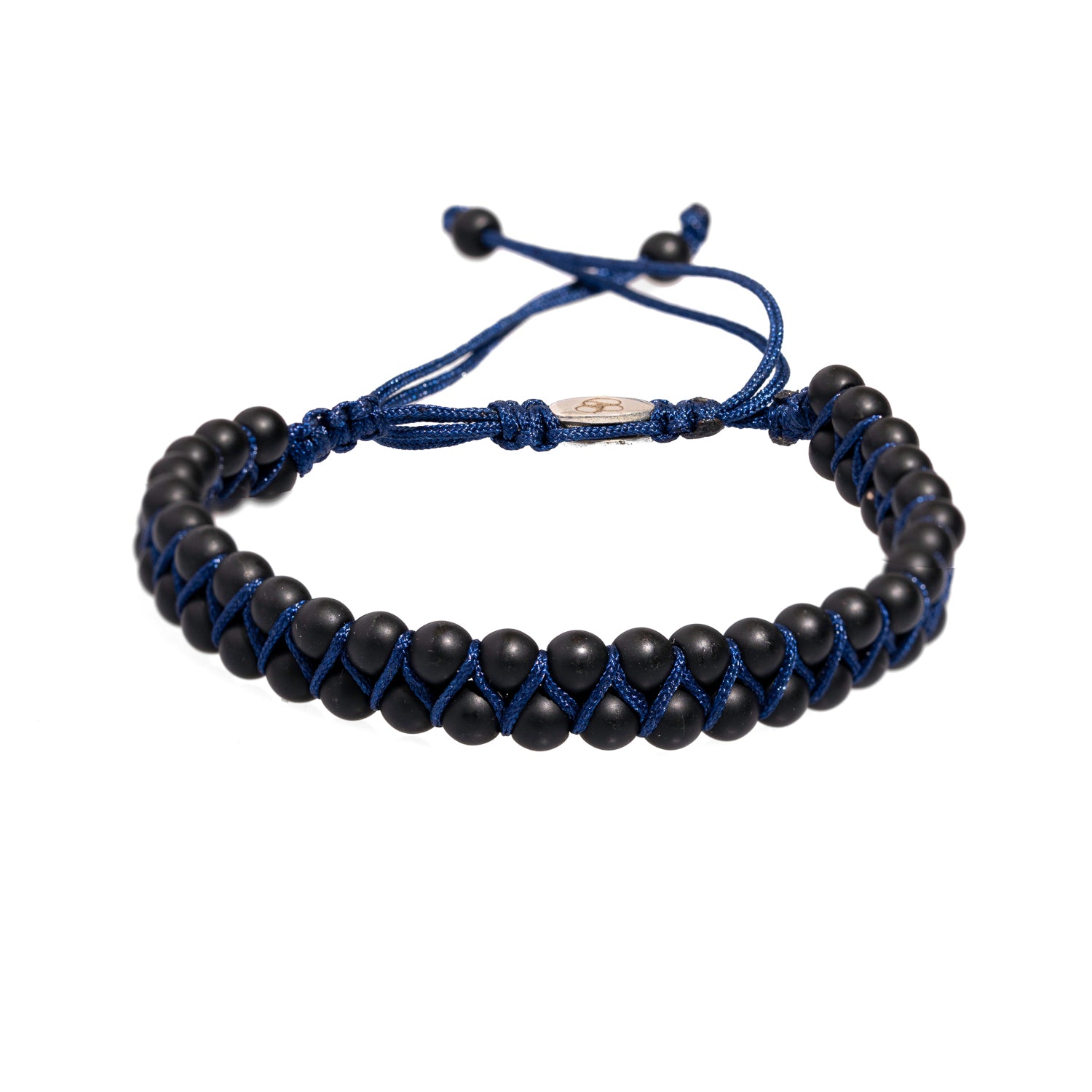 Black Onyx Stone Beaded Blue Rope Striking Bracelet