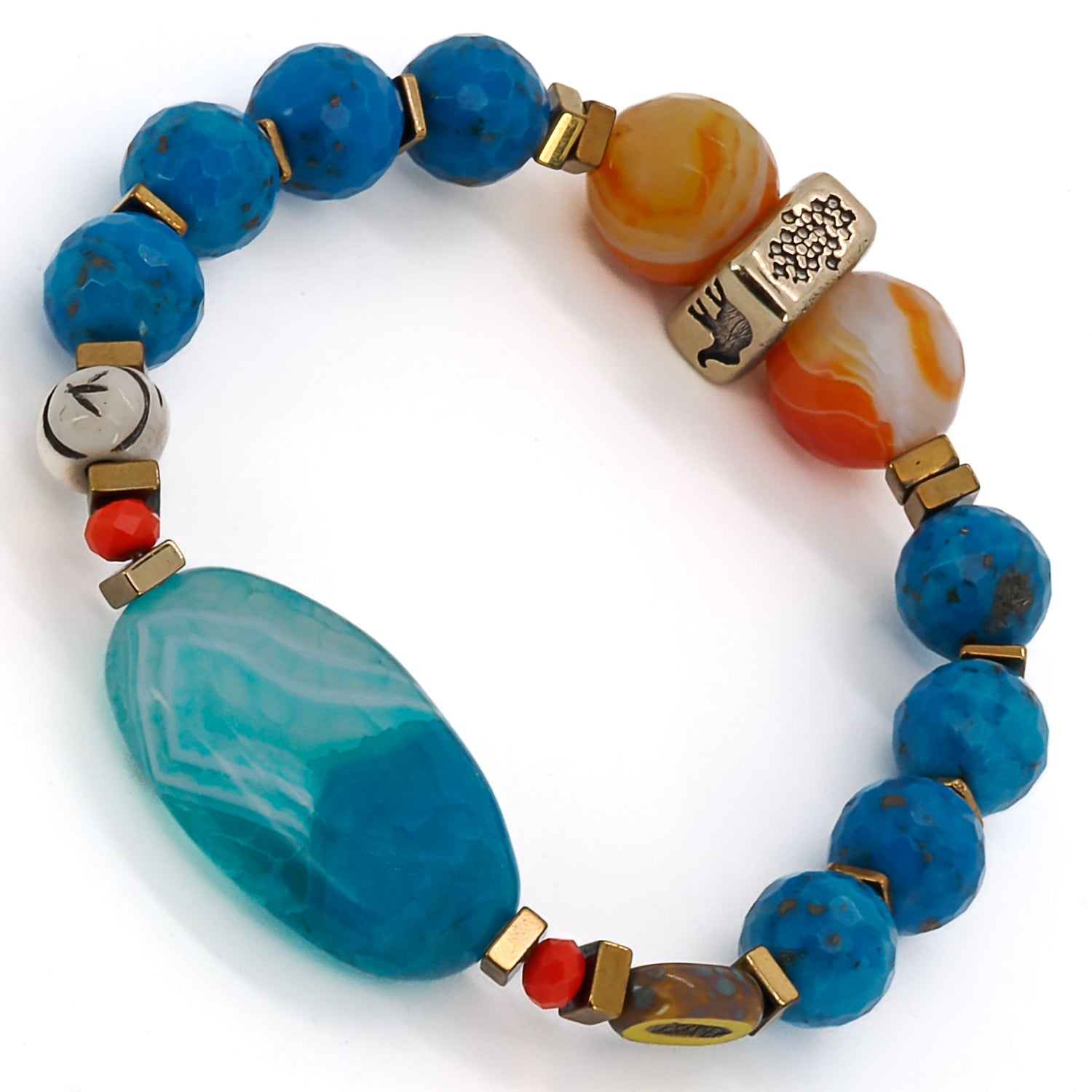 The Blue Agate stone is said to promote balance and harmony, while the other stones and beads are thought to have their own unique energy properties as well.