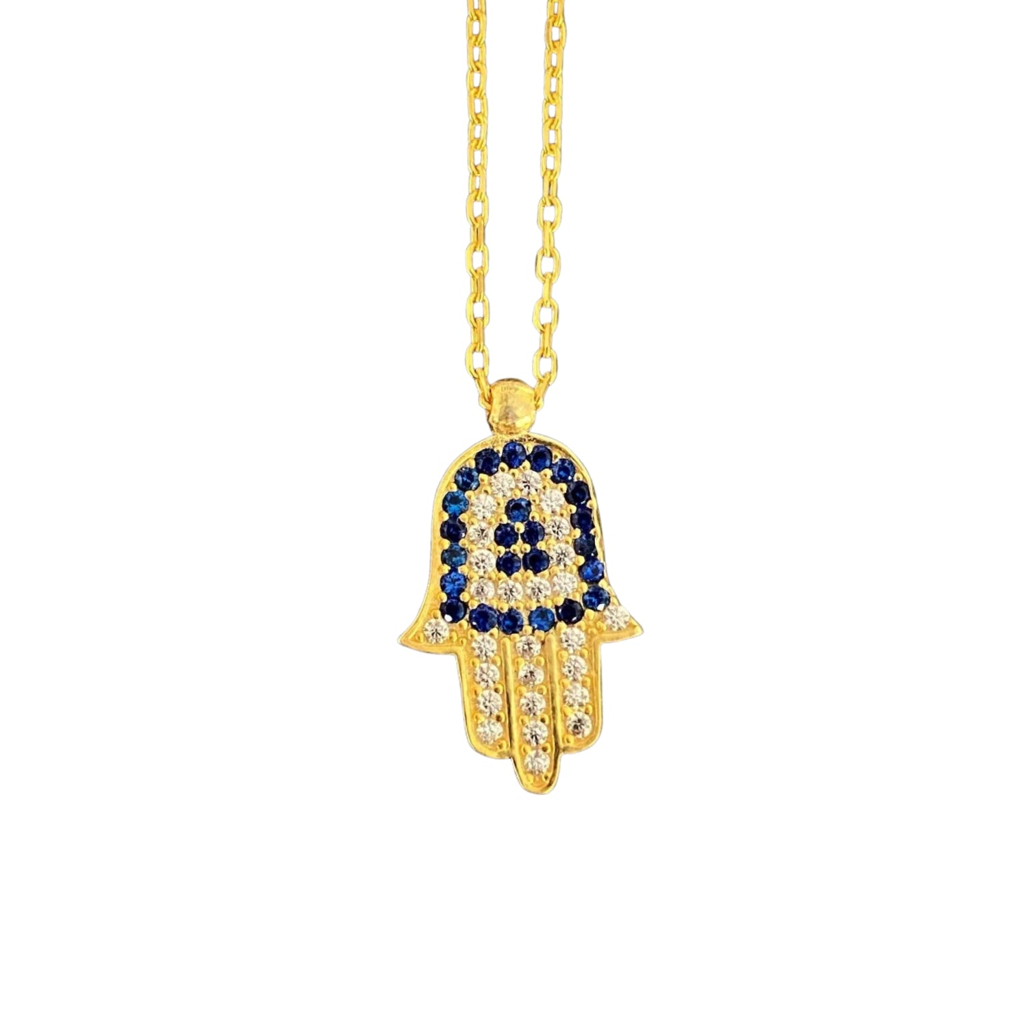 Blue and Gold Minimal Hamsa Necklace