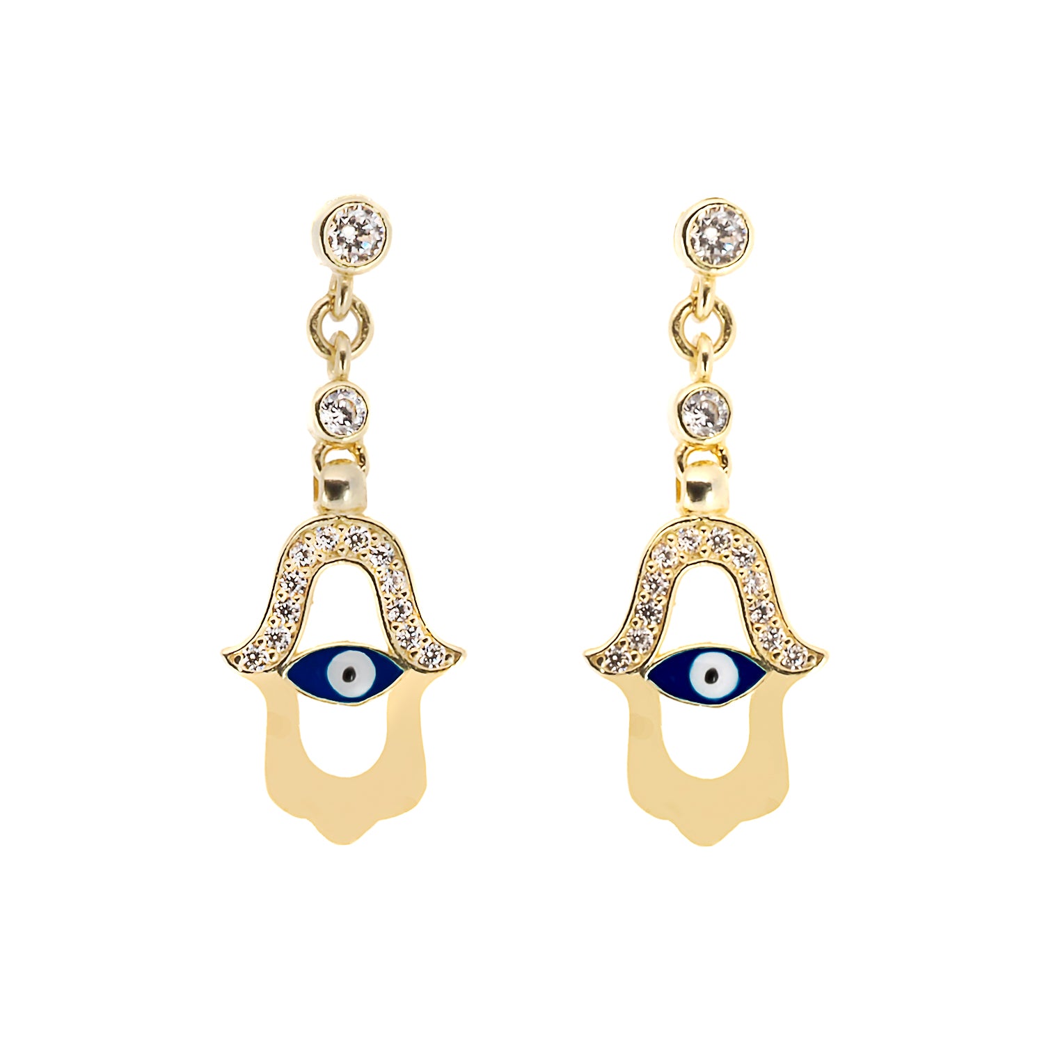 Blue Evil Eye Gold Hamsa Earrings - A stunning blend of protection and beauty