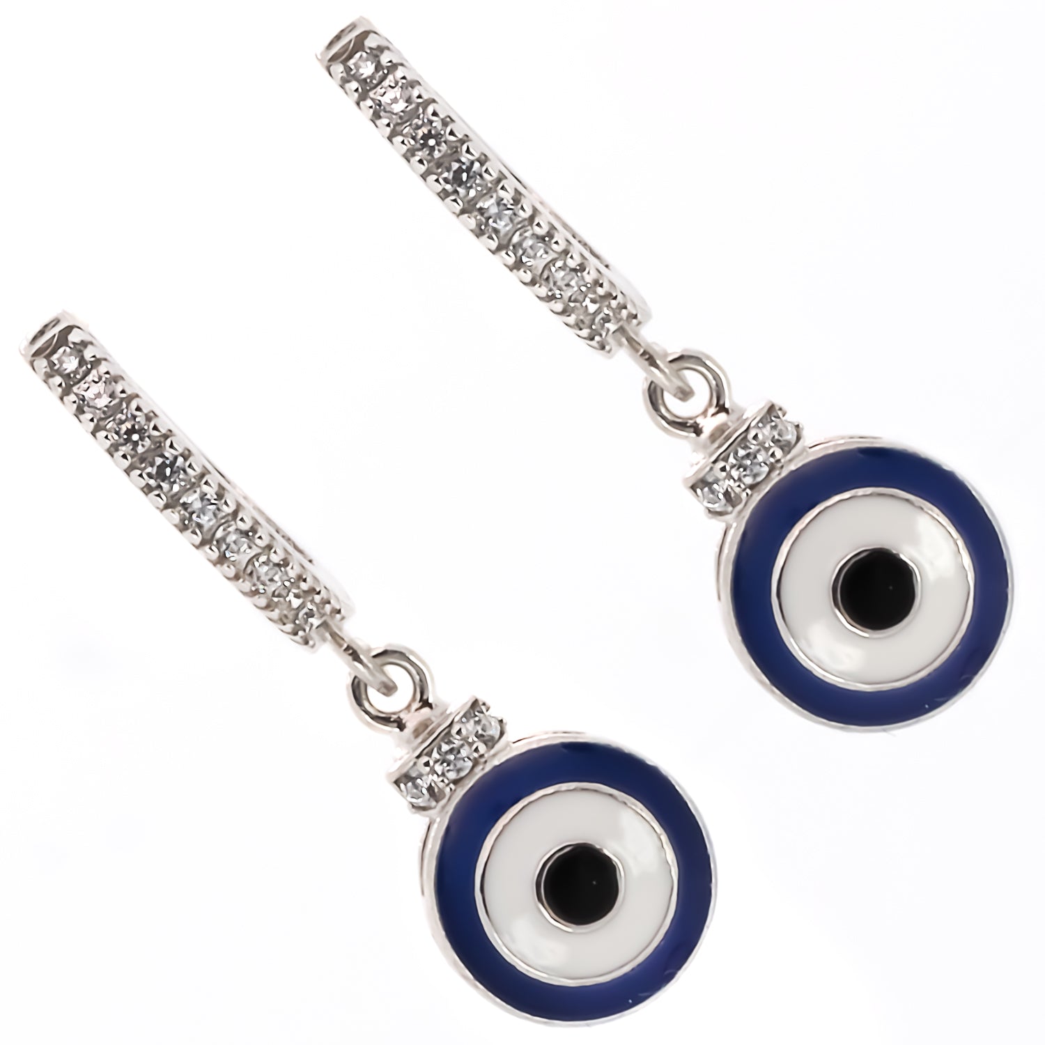 Eye-catching Blue Evil Eye Sterling Silver Earrings with intricate details
