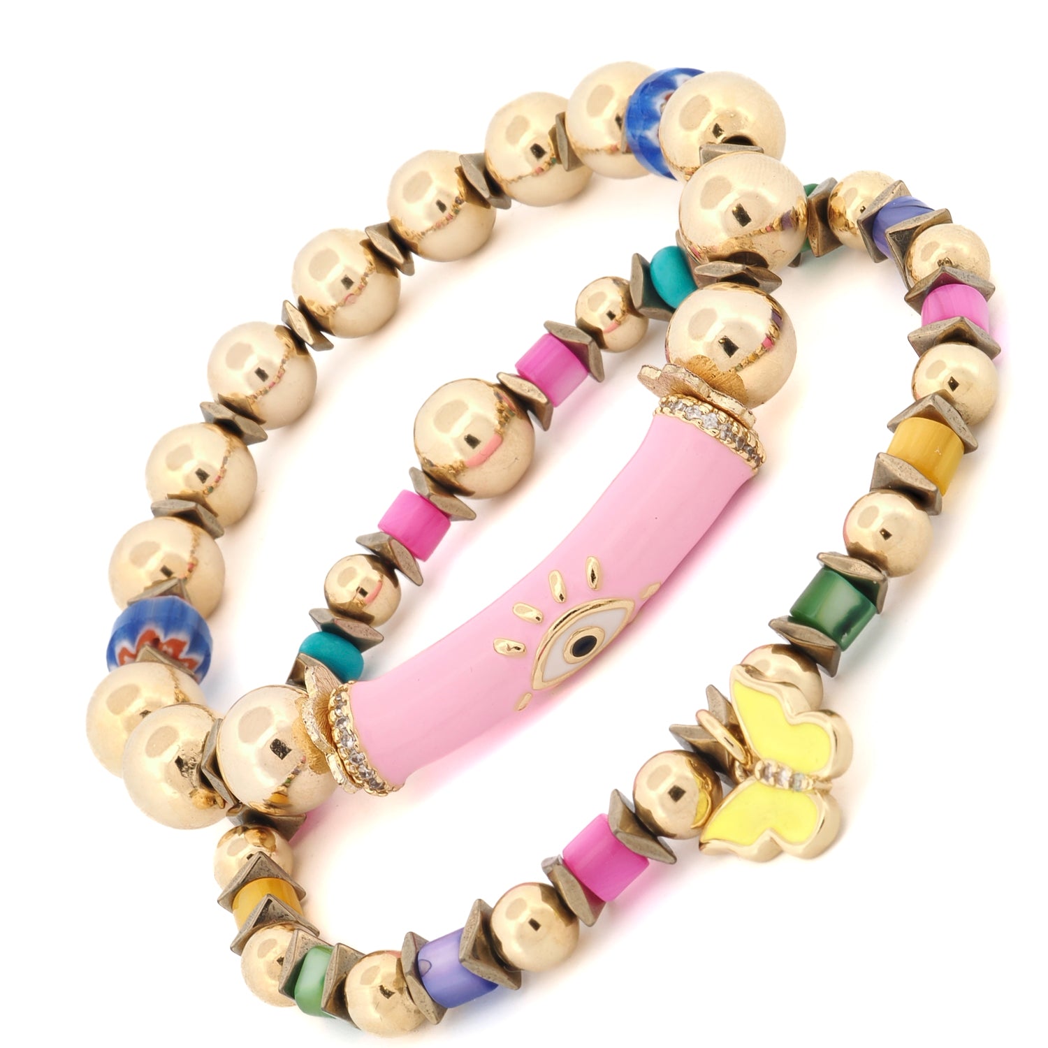 Bohemian style bracelet set blending protective charms and bold color energy

