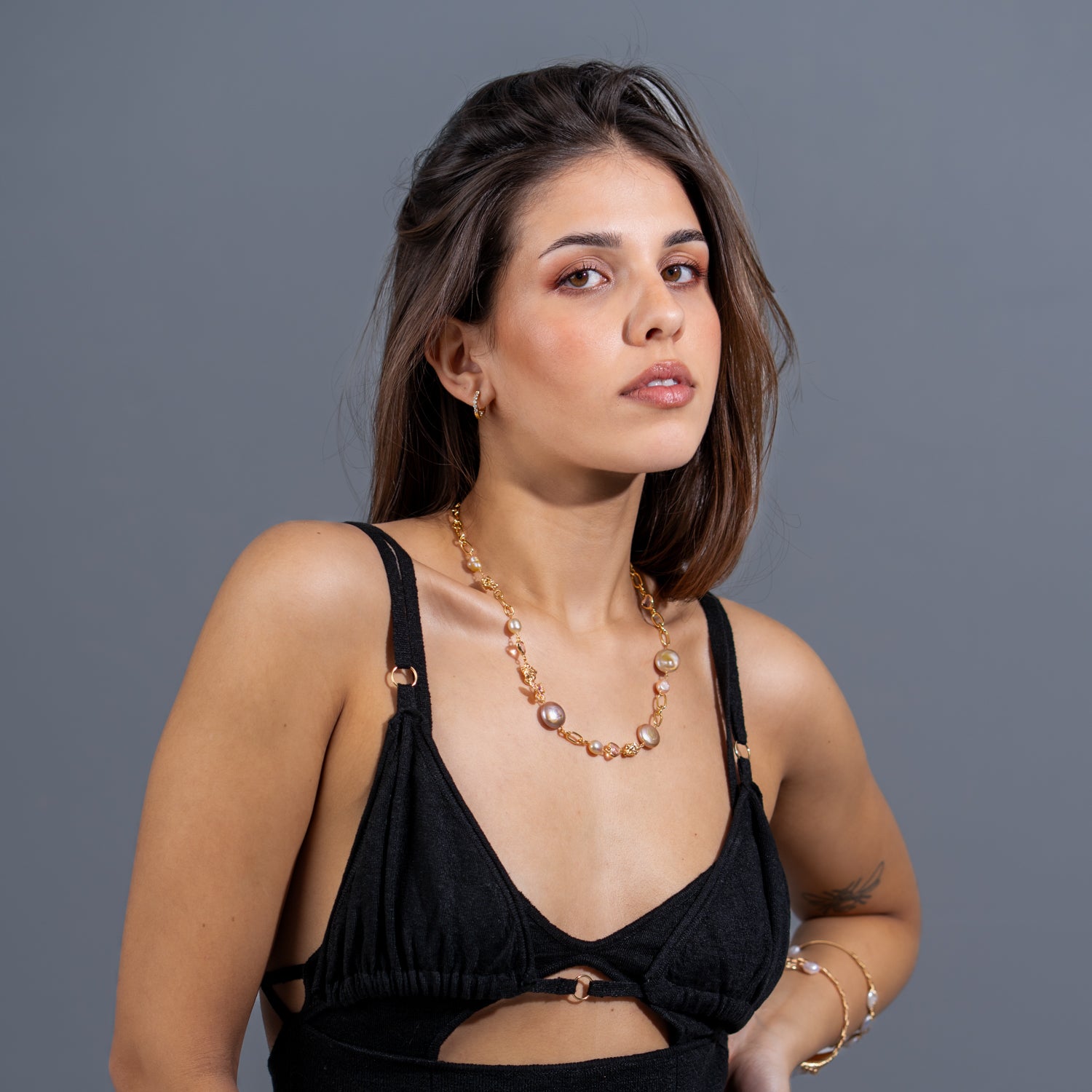 Butterfly Spirit &amp; Baroque Pearl Charm Gold Necklace