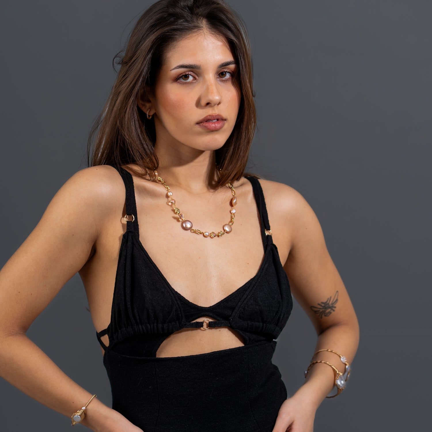 Butterfly Spirit &amp; Baroque Pearl Charm Gold Necklace