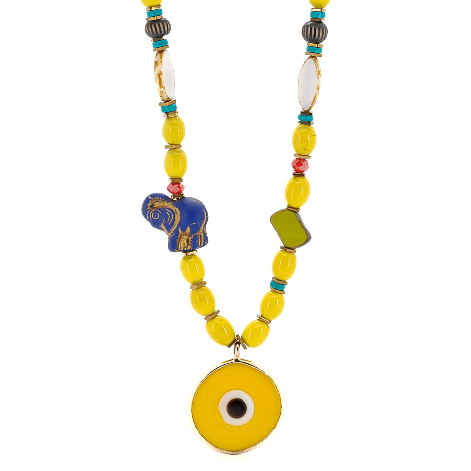 Carpe Diem Necklace featuring turquoise stone beads and African handmade beads.
