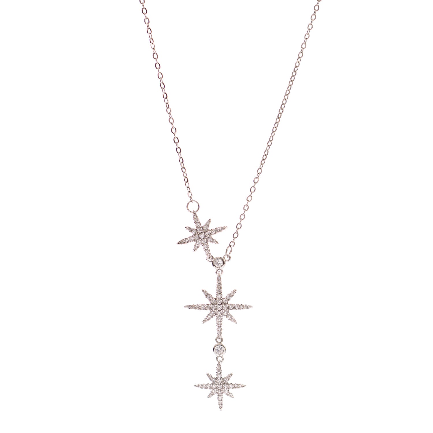 Cosmic-inspired silver jewelry with three dangling star charms