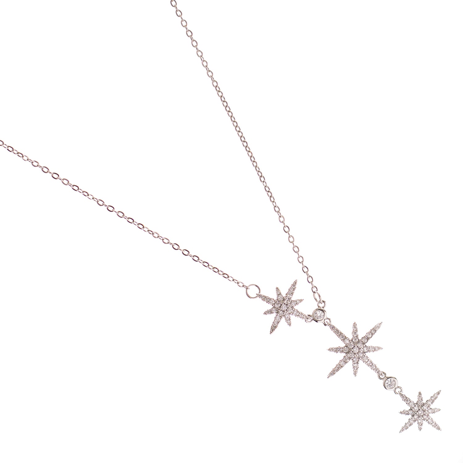 Dainty silver star necklace with cascading charm design
