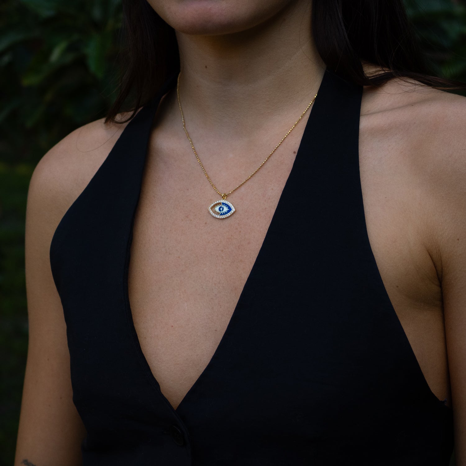 Celestial Evil Eye Blue Enamel Gold Necklace