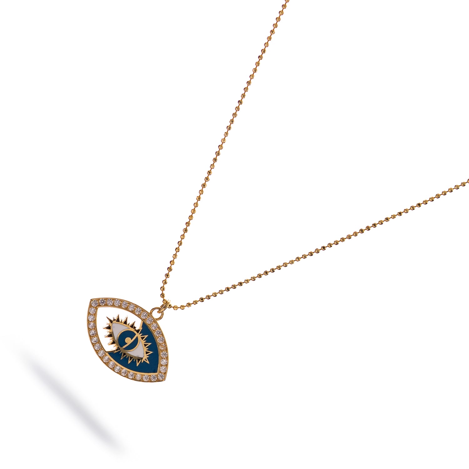Celestial Evil Eye Blue Enamel Gold Necklace