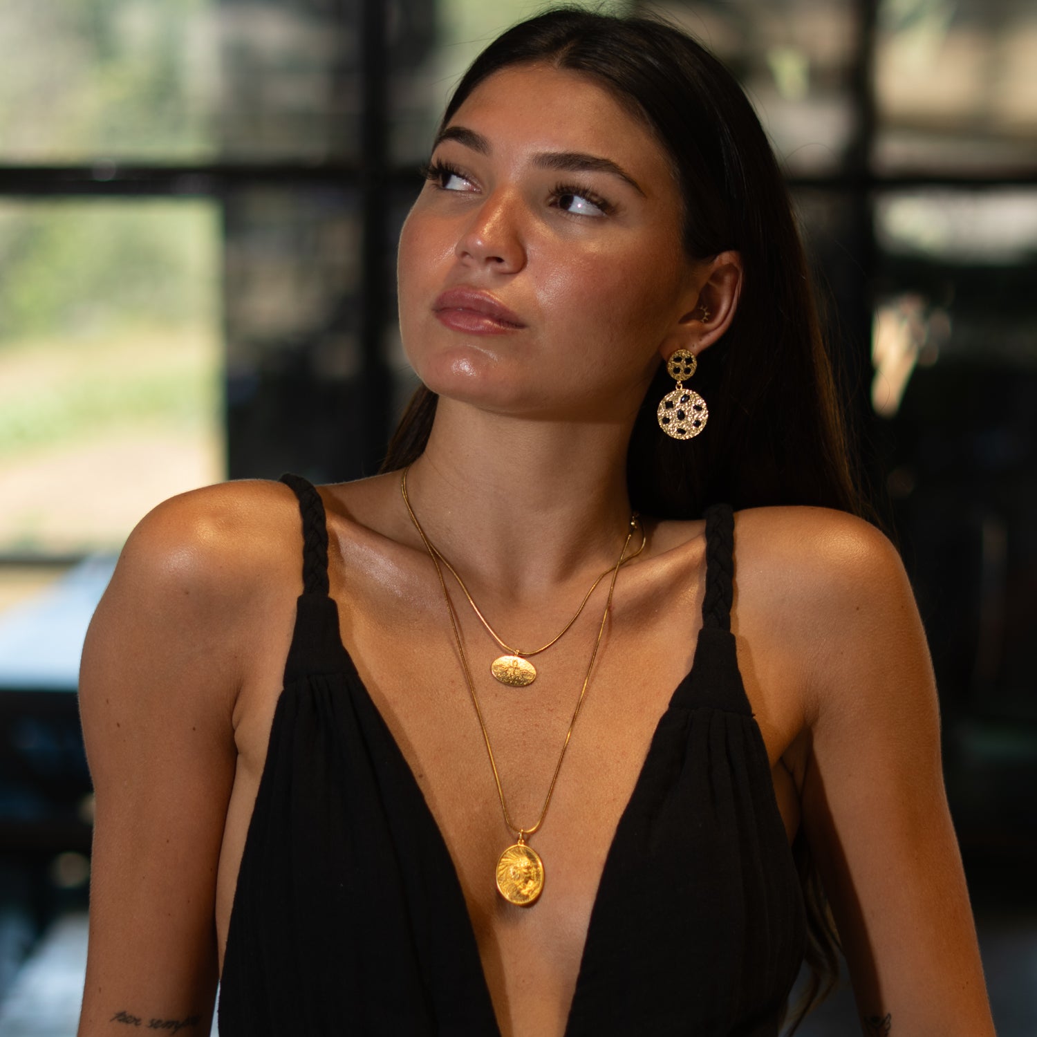 Celestial Harmony Black Onyx Gold Earrings