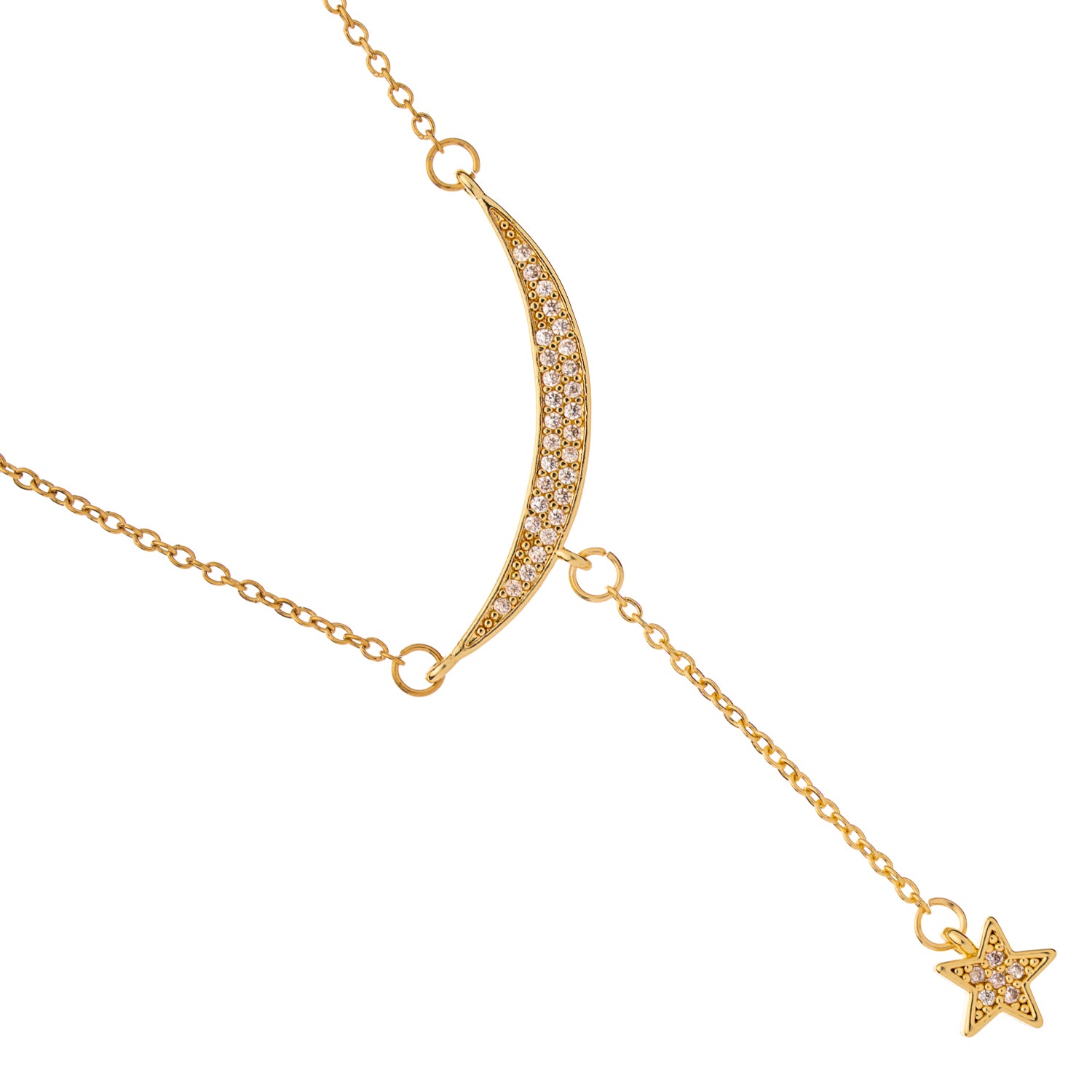 Celestial Moon &amp; Star Drop Gold Necklace