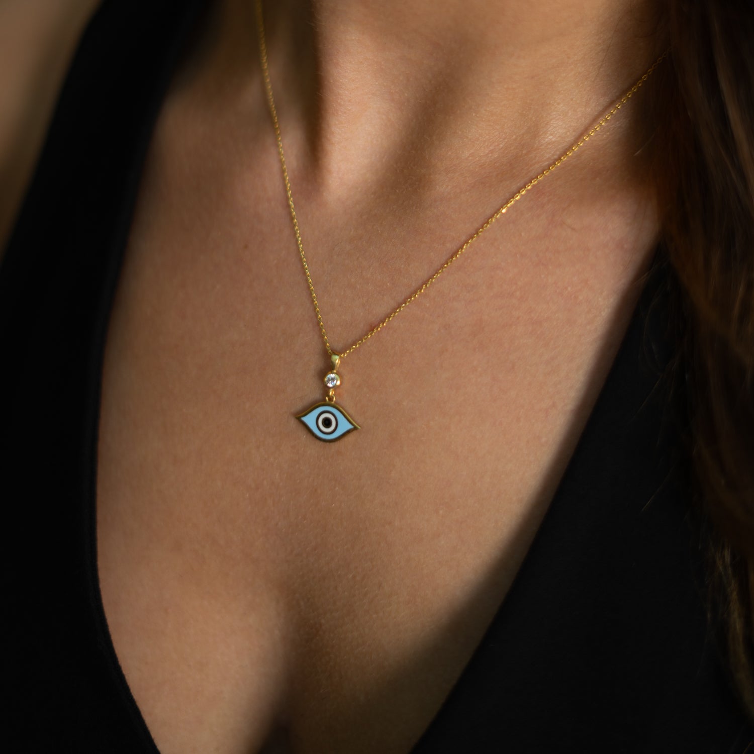 Celestial Protection Light Blue Evil Eye Gold Necklace