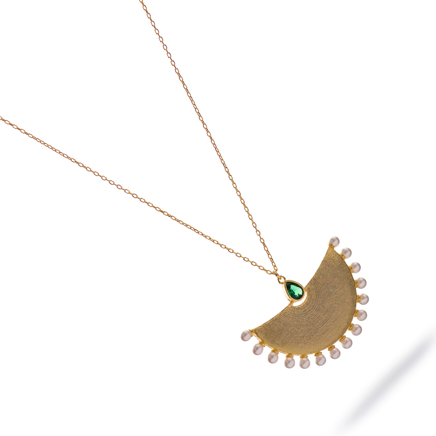 Cleopatra Moonlight Emerald &amp; Pearl Gold Necklace