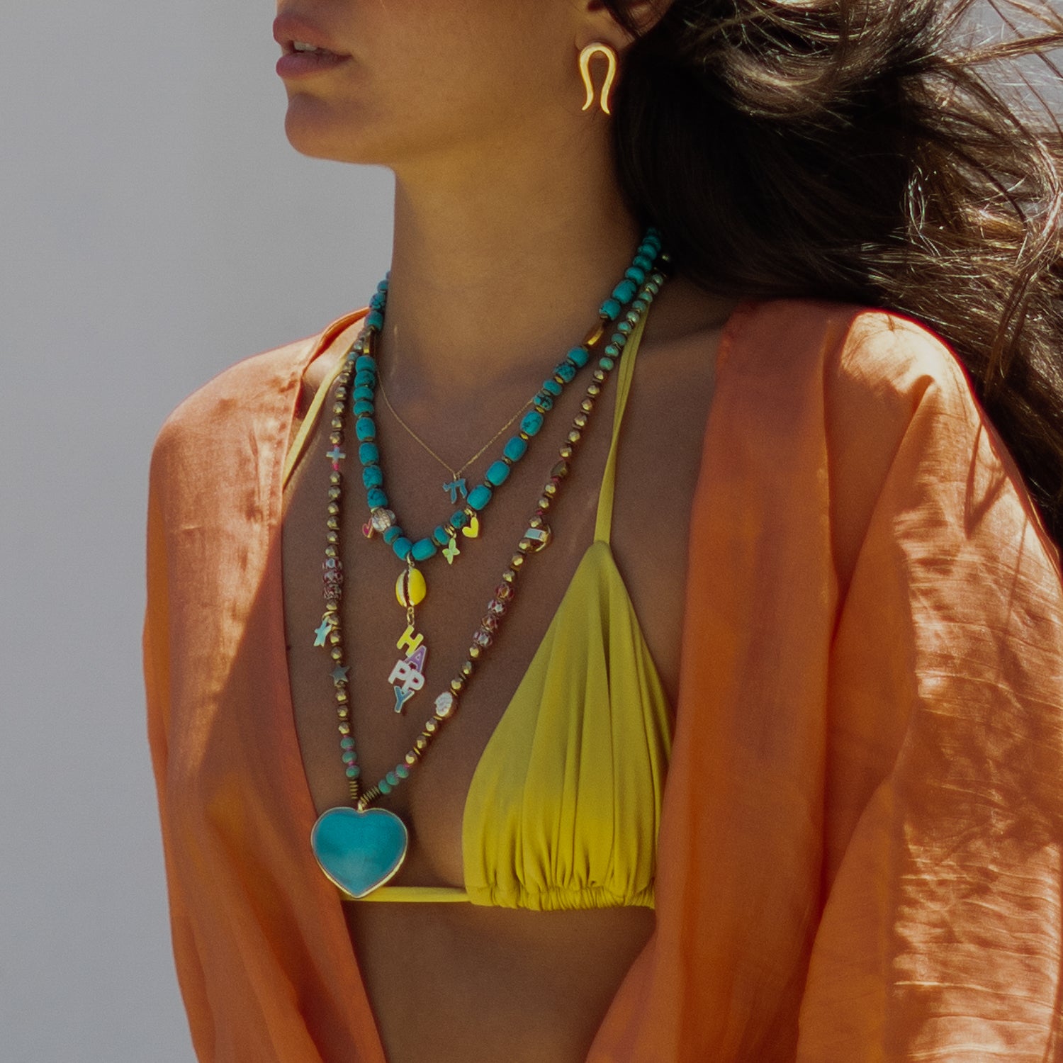 Color Me Happy Turquoise Beaded Charm Necklace