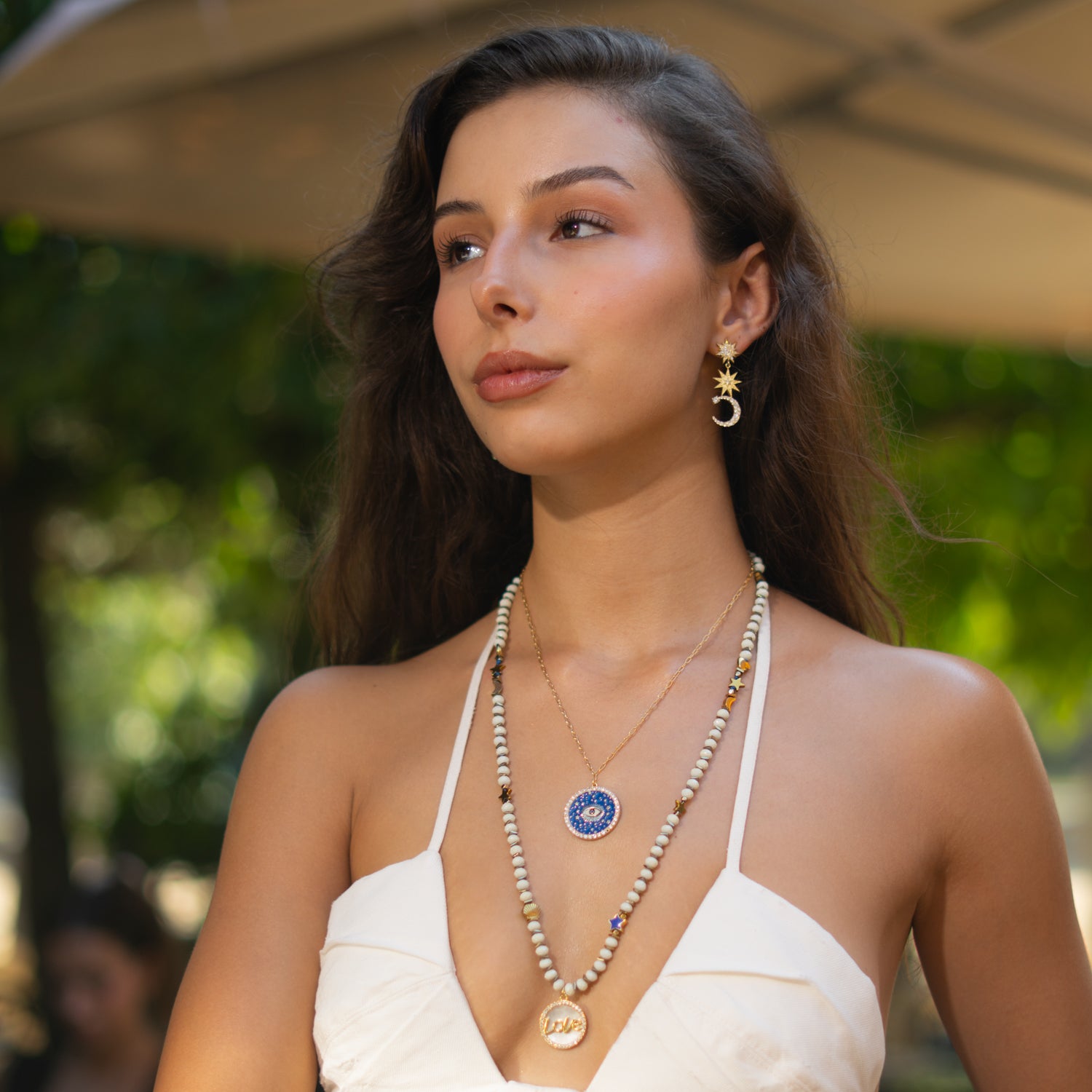 Cosmic Evil Eye Star Medallion Gold Necklace