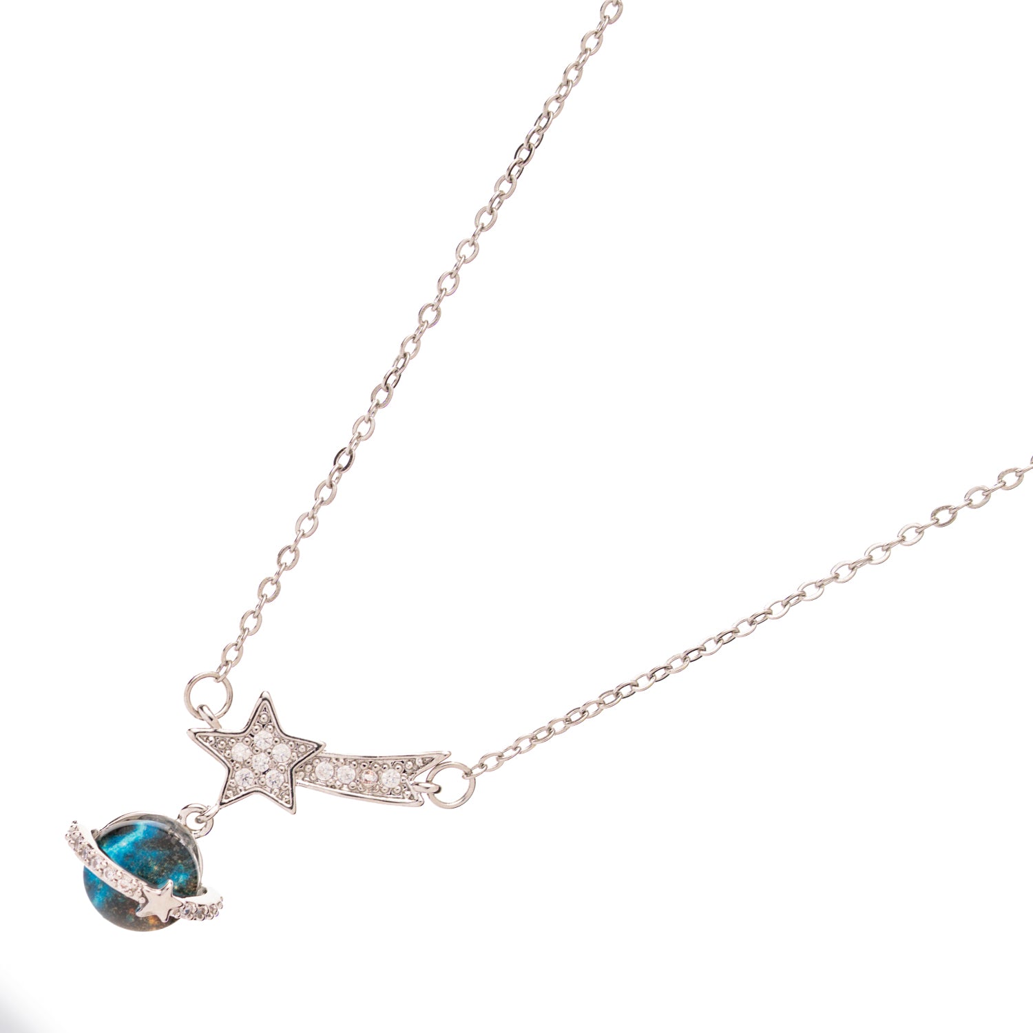 Cosmic Journey Blue Opal Silver Star Drop Necklace