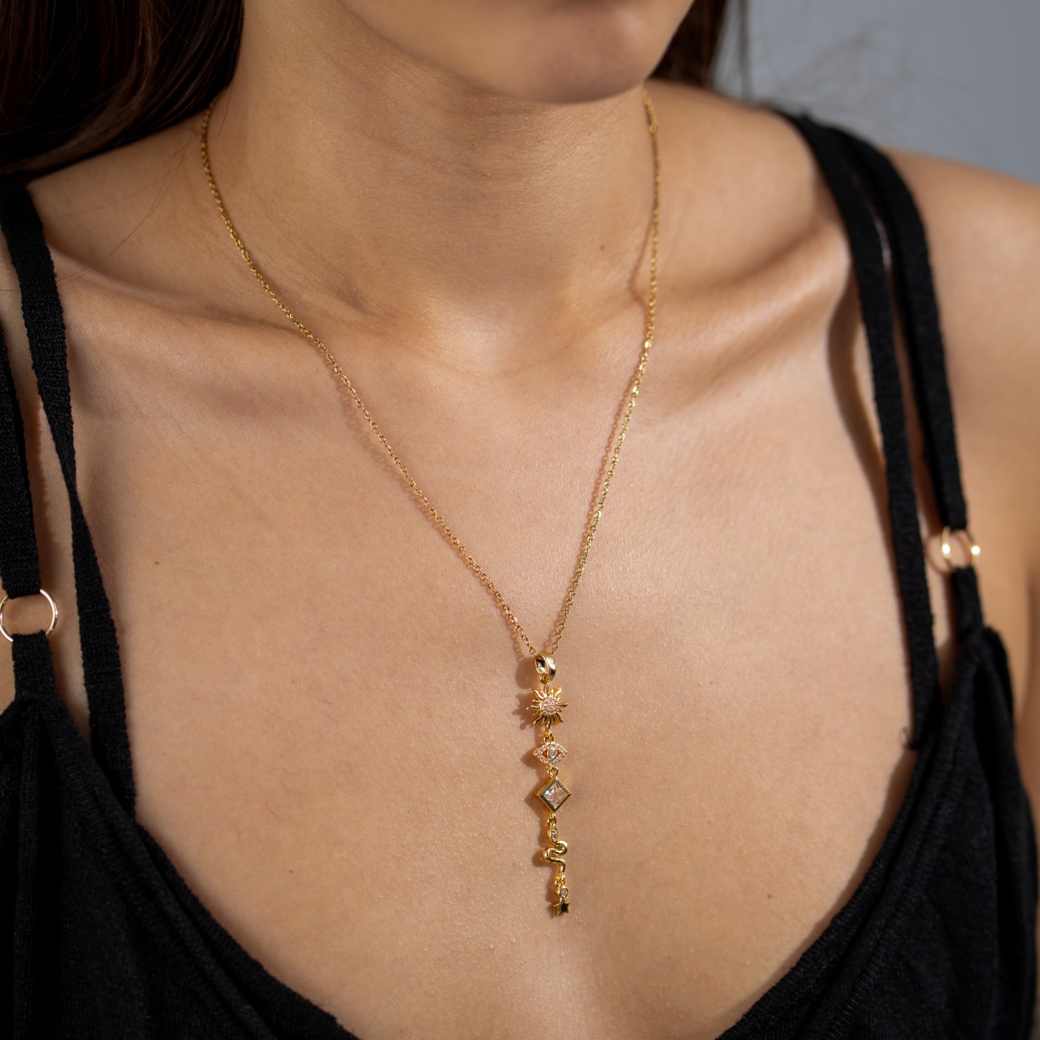 Cosmic Protection Y-Drop Gold Necklace