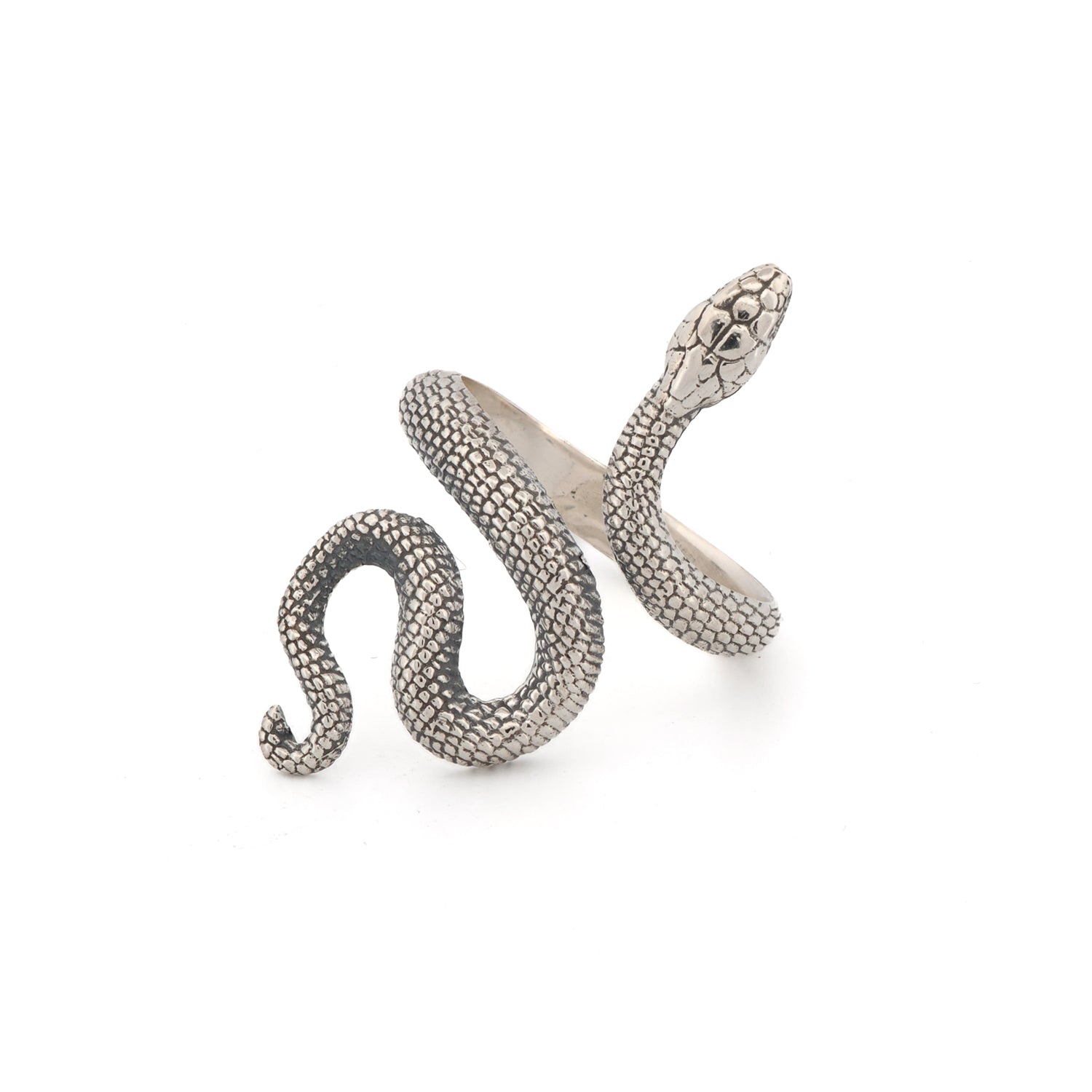 Graceful sterling silver snake ring with a symbolic design, perfect for those who value spiritual meaning.
