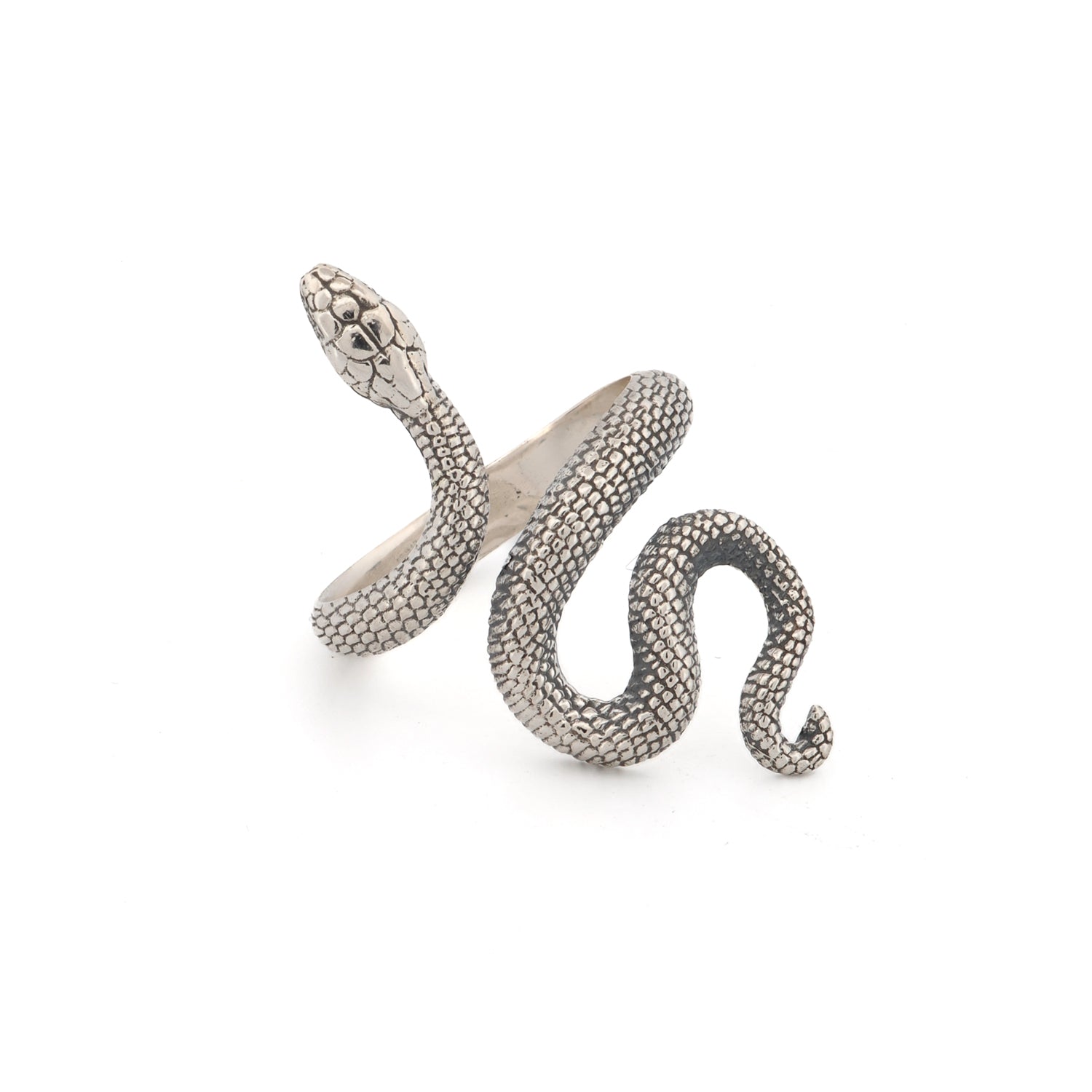 Graceful Cycle of Life Snake Ring with an elegant sterling silver design that embodies renewal and rebirth.
